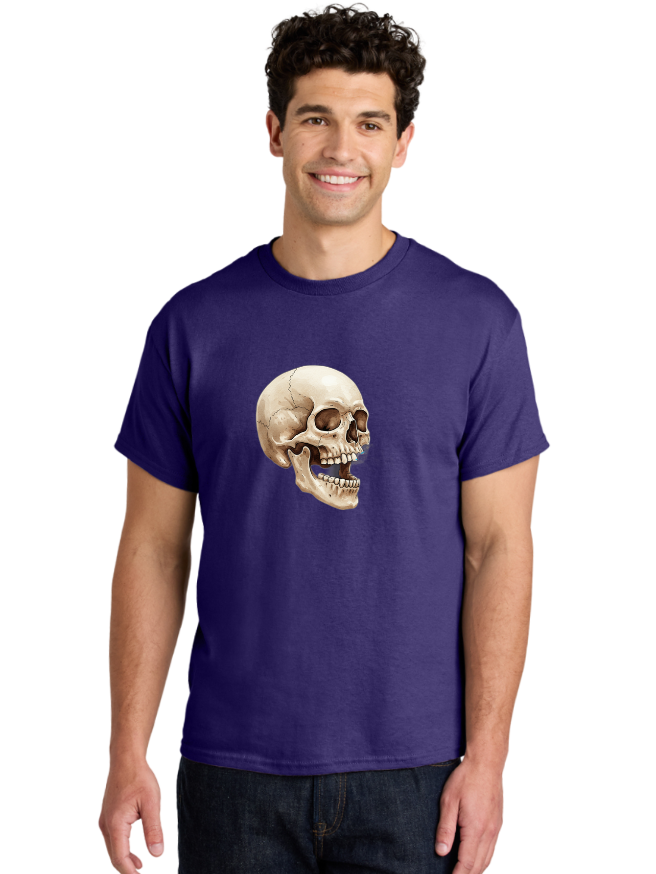 Skull Men'S Graphic Tee, 100% Cotton, Comfortable Casual Summer Wear, Machine Washable, Human Skull, Skeletal Head, Jawbone, Teeth, Anatomy, Bones, Forensic Science, Medical Illustration, Skull Structure Bad627