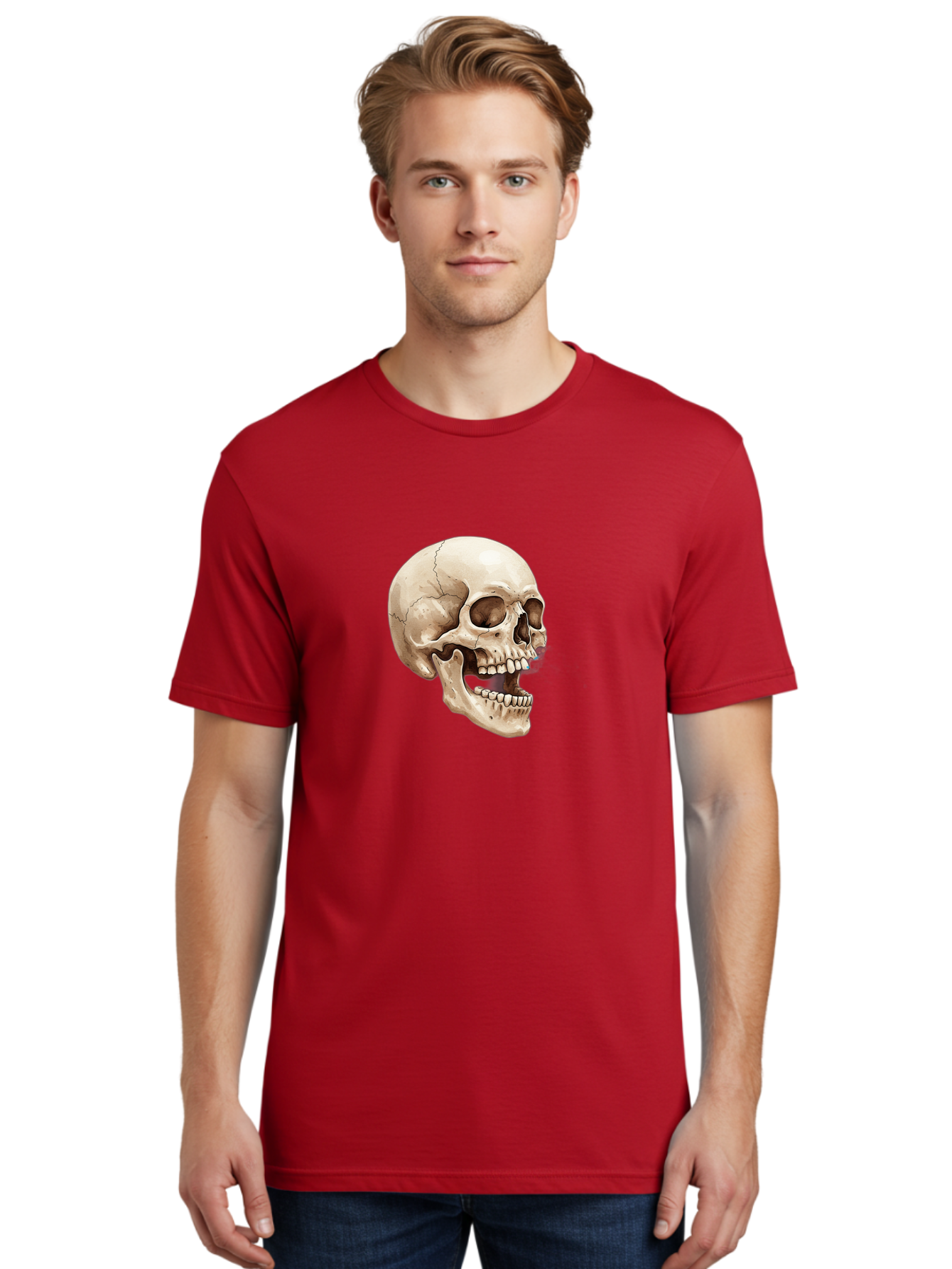 Skull Men'S Graphic Tee, 100% Cotton, Comfortable Casual Summer Wear, Machine Washable, Human Skull, Skeletal Head, Jawbone, Teeth, Anatomy, Bones, Forensic Science, Medical Illustration, Skull Structure Bad627