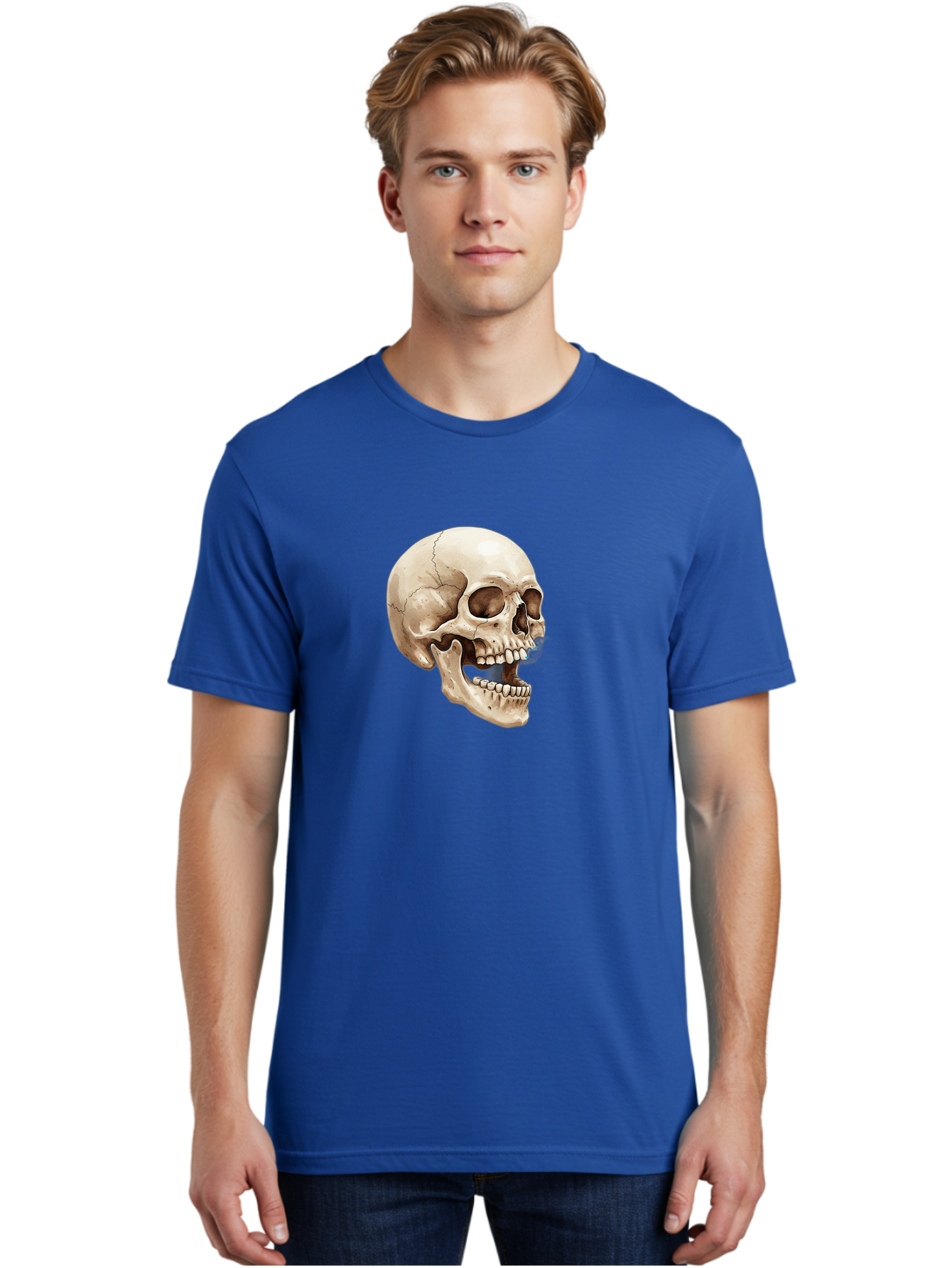 Skull Men'S Graphic Tee, 100% Cotton, Comfortable Casual Summer Wear, Machine Washable, Human Skull, Skeletal Head, Jawbone, Teeth, Anatomy, Bones, Forensic Science, Medical Illustration, Skull Structure Bad627