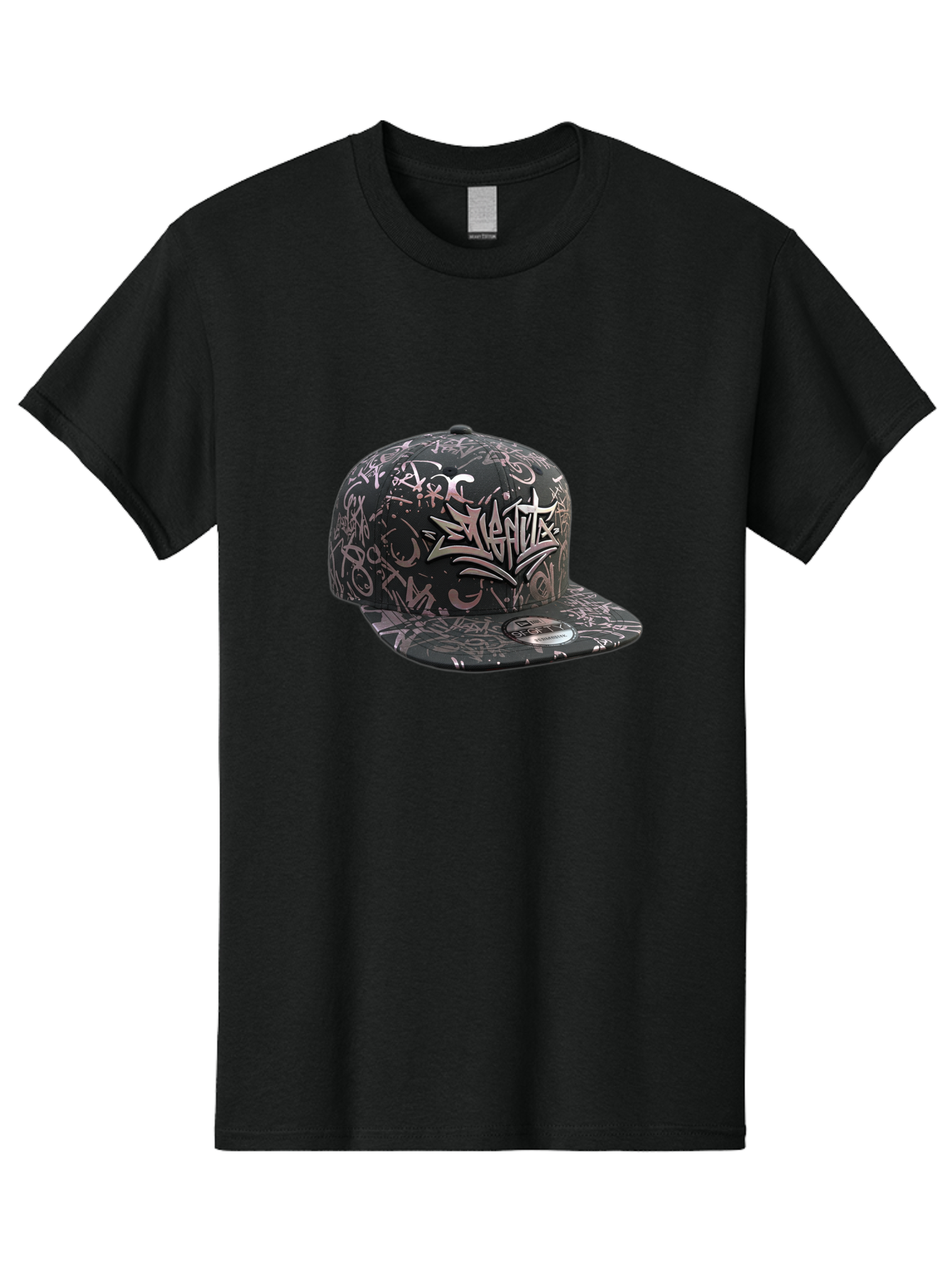 Slanted-Graffiti Men'S Graphic Tee, 100% Cotton, Comfortable Casual Summer Wear, Machine Washable, Black Baseball Cap, Graffiti Design, Streetwear Fashion, Urban Style, Snaghtz Logo, Casual Wear, Trendy Accessories, 47 Brand Label Bad628