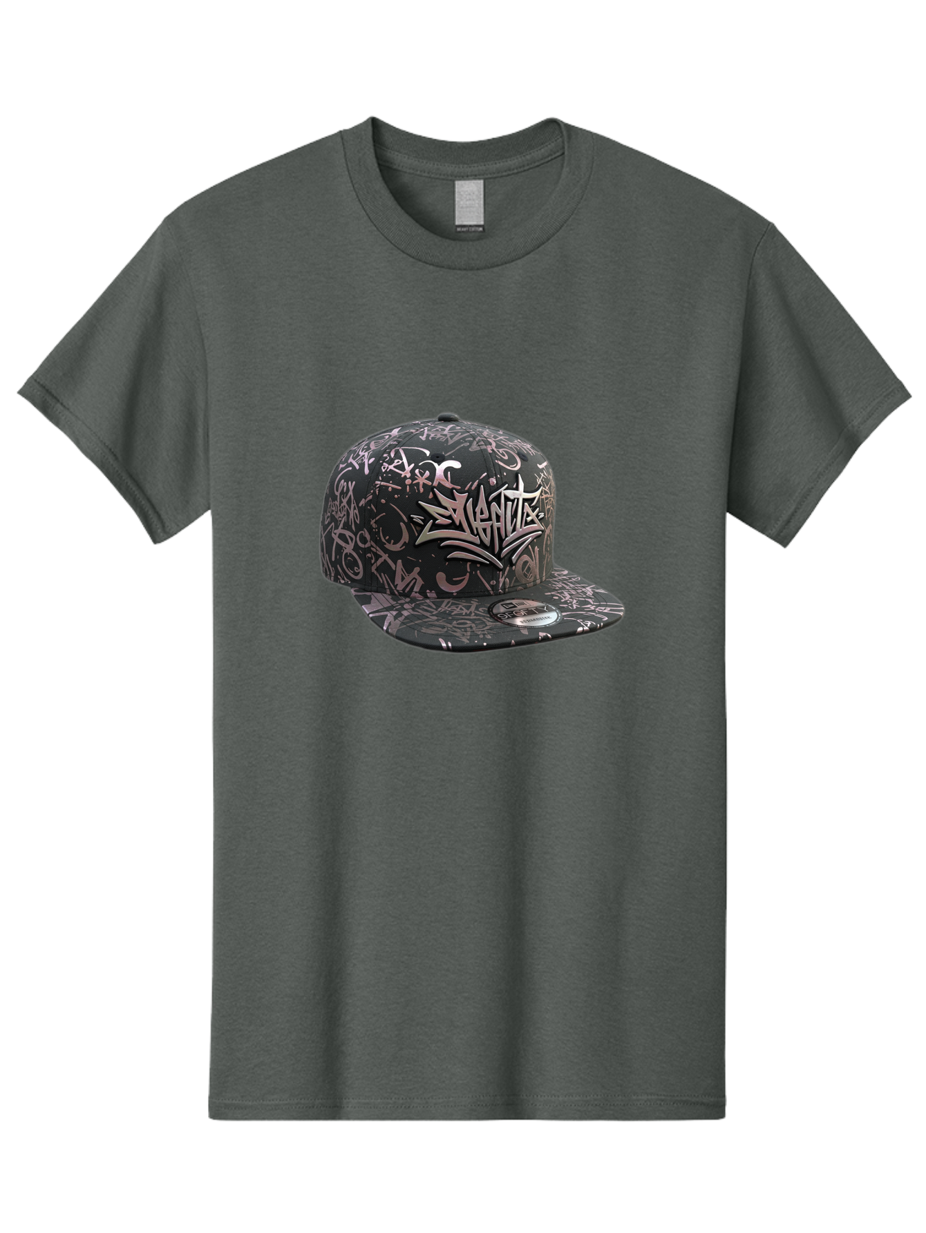 Slanted-Graffiti Men'S Graphic Tee, 100% Cotton, Comfortable Casual Summer Wear, Machine Washable, Black Baseball Cap, Graffiti Design, Streetwear Fashion, Urban Style, Snaghtz Logo, Casual Wear, Trendy Accessories, 47 Brand Label Bad628
