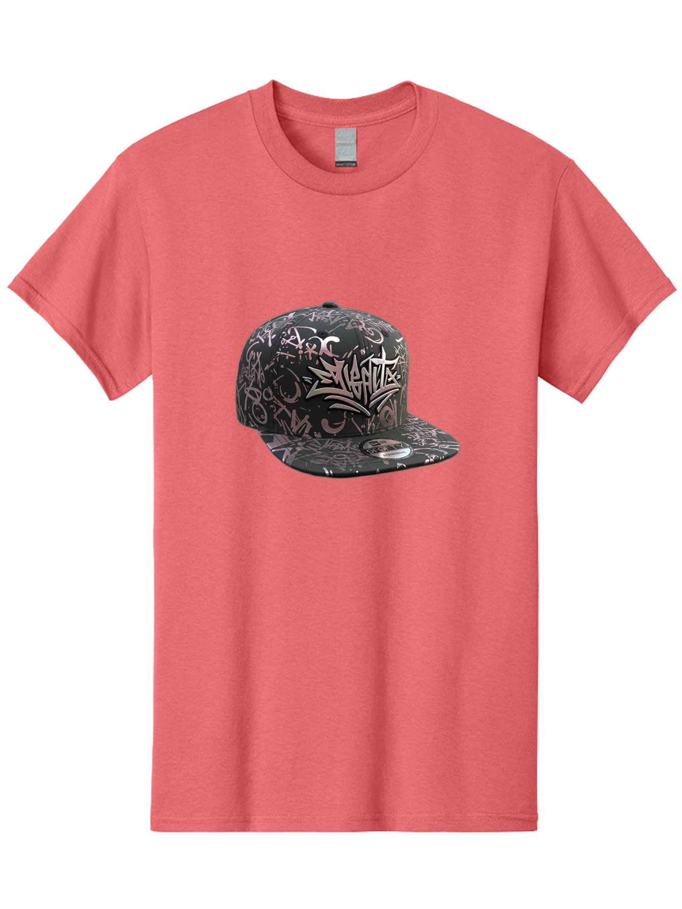 Slanted-Graffiti Men'S Graphic Tee, 100% Cotton, Comfortable Casual Summer Wear, Machine Washable, Black Baseball Cap, Graffiti Design, Streetwear Fashion, Urban Style, Snaghtz Logo, Casual Wear, Trendy Accessories, 47 Brand Label Bad628