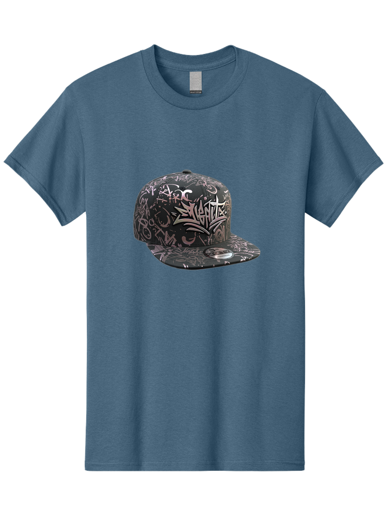 Slanted-Graffiti Men'S Graphic Tee, 100% Cotton, Comfortable Casual Summer Wear, Machine Washable, Black Baseball Cap, Graffiti Design, Streetwear Fashion, Urban Style, Snaghtz Logo, Casual Wear, Trendy Accessories, 47 Brand Label Bad628