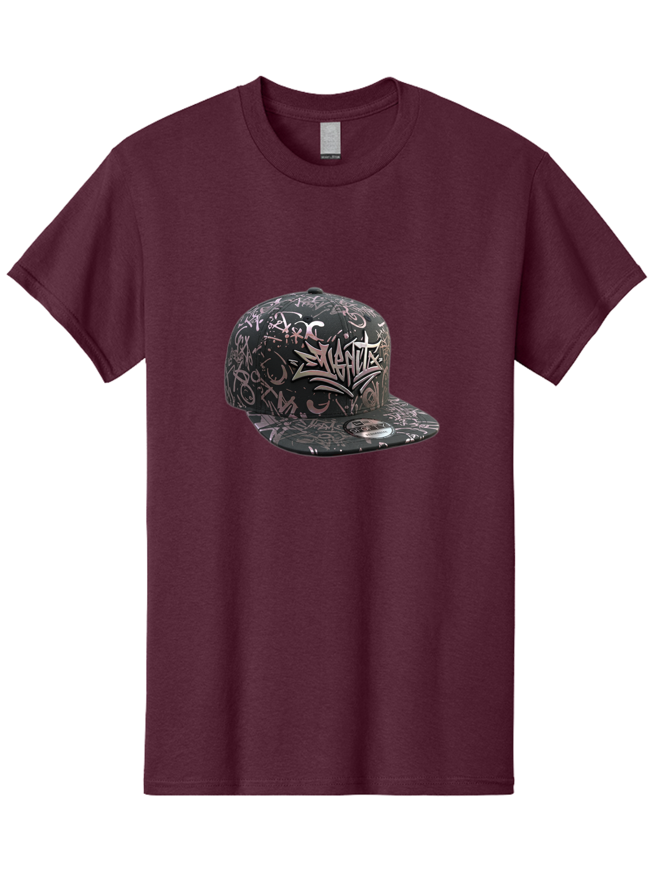 Slanted-Graffiti Men'S Graphic Tee, 100% Cotton, Comfortable Casual Summer Wear, Machine Washable, Black Baseball Cap, Graffiti Design, Streetwear Fashion, Urban Style, Snaghtz Logo, Casual Wear, Trendy Accessories, 47 Brand Label Bad628