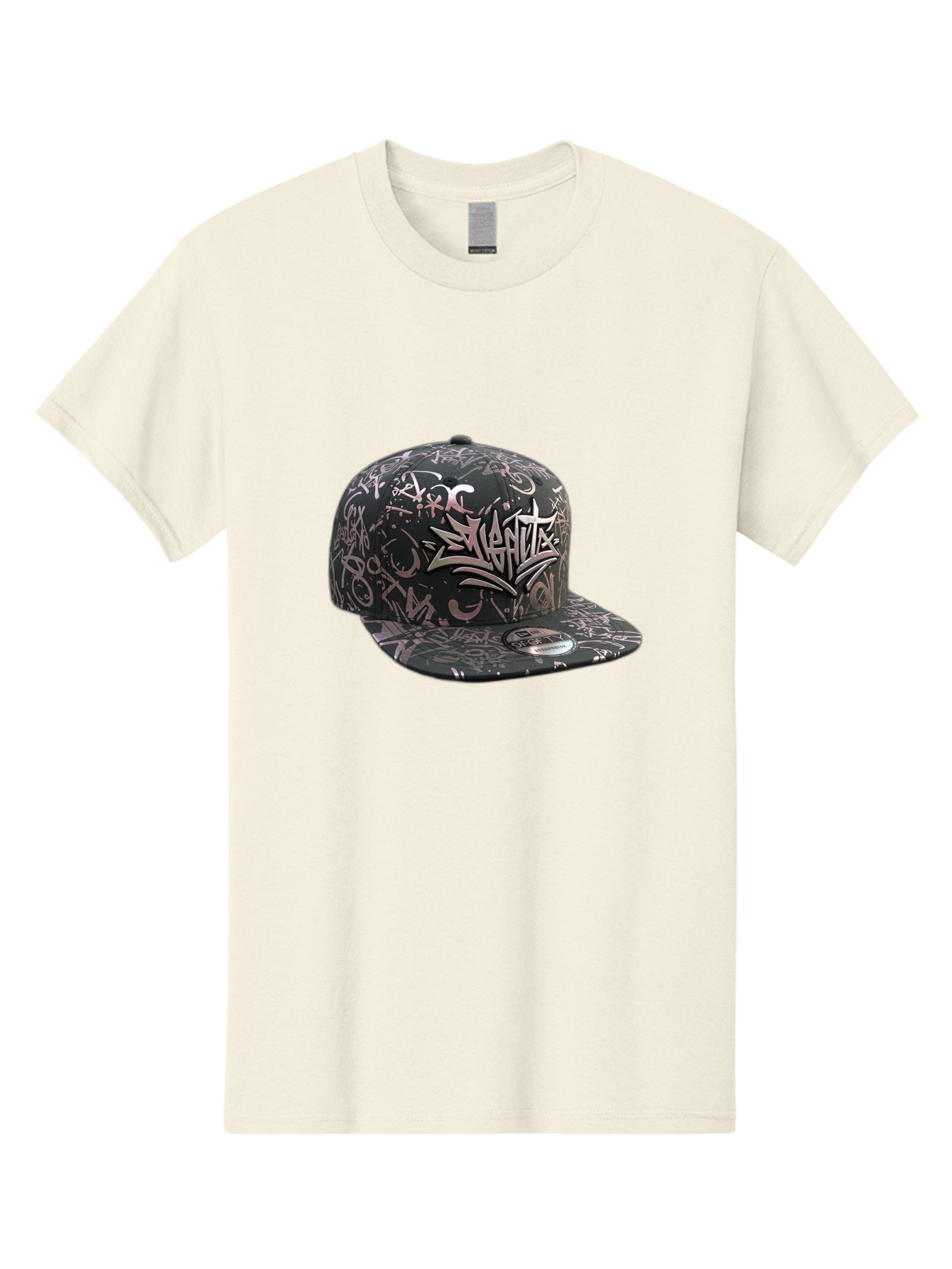Slanted-Graffiti Men'S Graphic Tee, 100% Cotton, Comfortable Casual Summer Wear, Machine Washable, Black Baseball Cap, Graffiti Design, Streetwear Fashion, Urban Style, Snaghtz Logo, Casual Wear, Trendy Accessories, 47 Brand Label Bad628