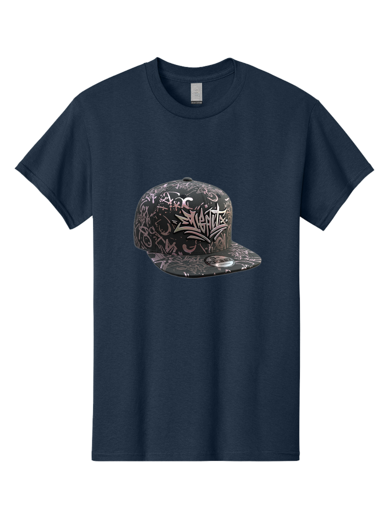 Slanted-Graffiti Men'S Graphic Tee, 100% Cotton, Comfortable Casual Summer Wear, Machine Washable, Black Baseball Cap, Graffiti Design, Streetwear Fashion, Urban Style, Snaghtz Logo, Casual Wear, Trendy Accessories, 47 Brand Label Bad628