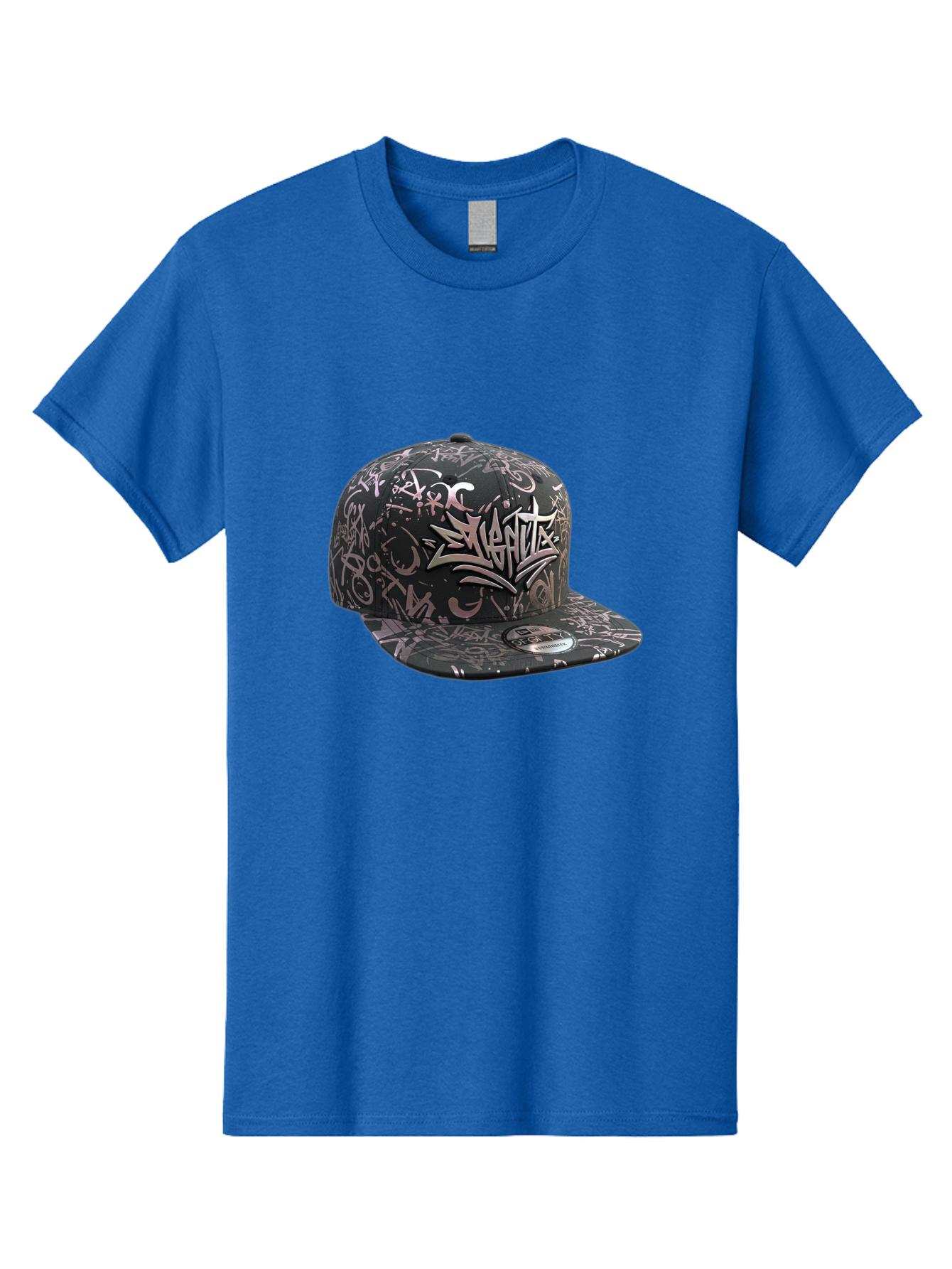 Slanted-Graffiti Men'S Graphic Tee, 100% Cotton, Comfortable Casual Summer Wear, Machine Washable, Black Baseball Cap, Graffiti Design, Streetwear Fashion, Urban Style, Snaghtz Logo, Casual Wear, Trendy Accessories, 47 Brand Label Bad628