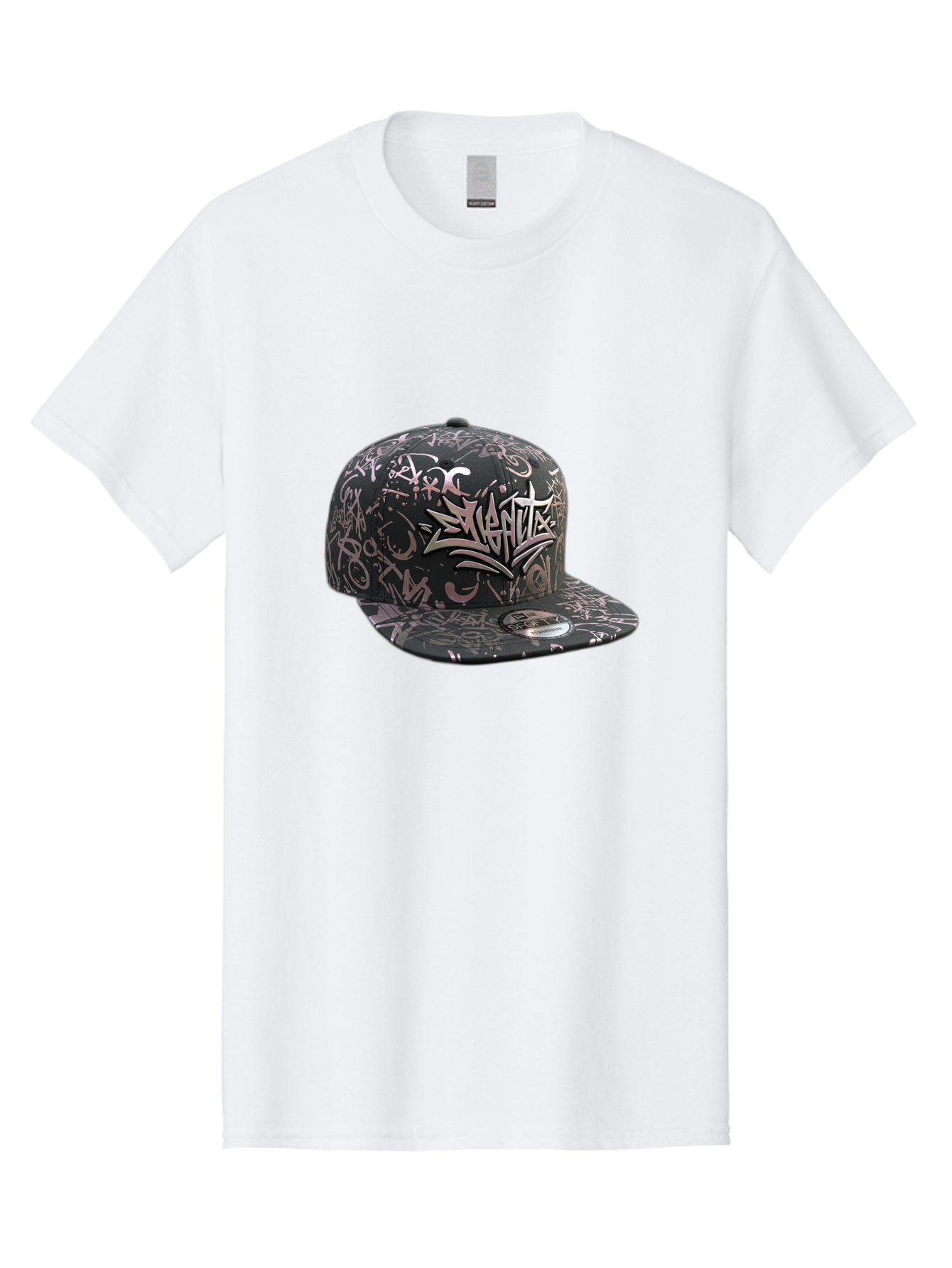 Slanted-Graffiti Men'S Graphic Tee, 100% Cotton, Comfortable Casual Summer Wear, Machine Washable, Black Baseball Cap, Graffiti Design, Streetwear Fashion, Urban Style, Snaghtz Logo, Casual Wear, Trendy Accessories, 47 Brand Label Bad628