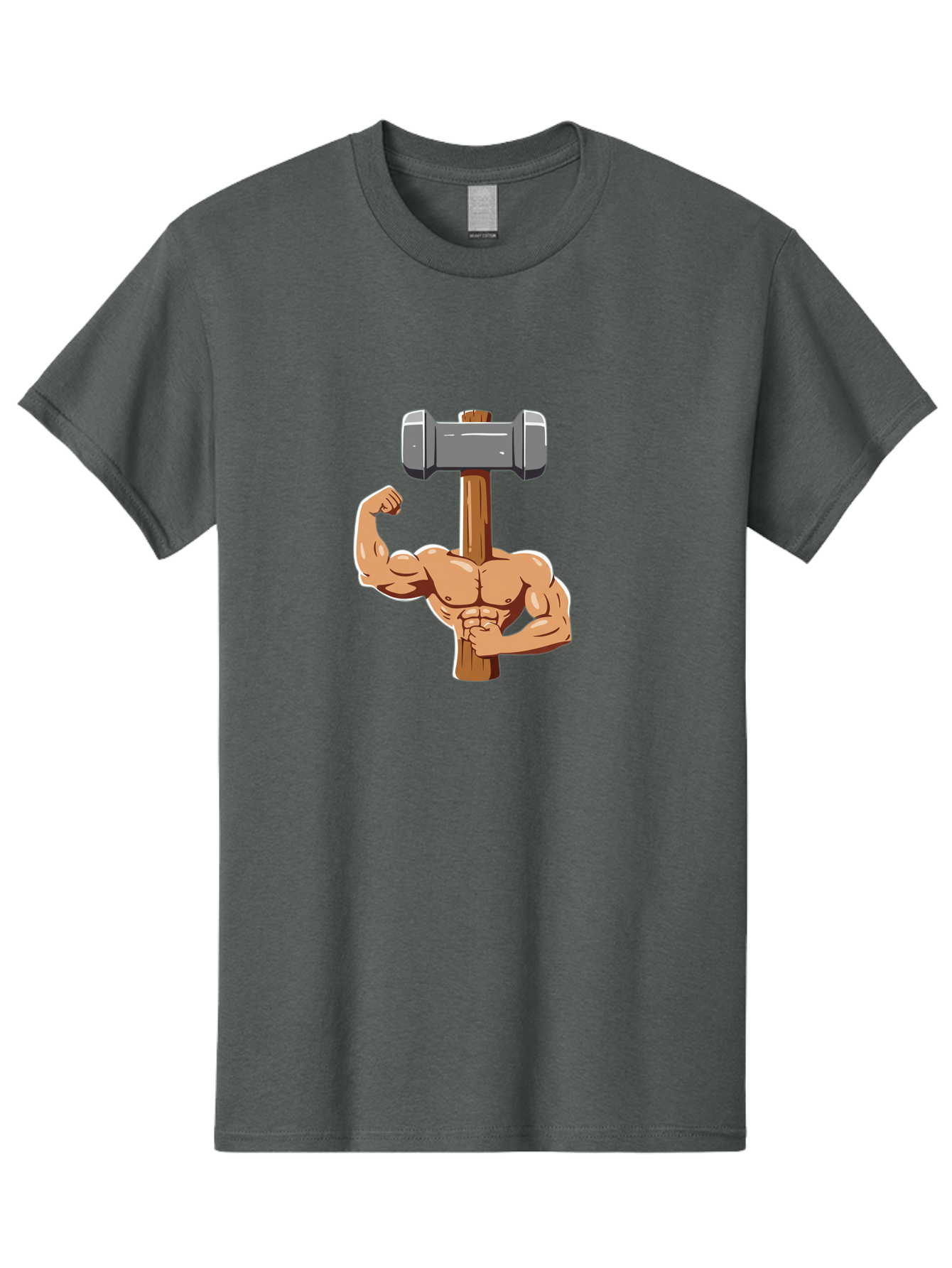 Sledge-Hammer-Arm Men'S Graphic Tee, 100% Cotton, Comfortable Casual Summer Wear, Machine Washable, Strong Arm, Flexed Bicep, Muscular Physique, Sledgehammer, Power Symbol, Strength Training, Fitness, Cartoon Illustration, Bodybuilding Bad629