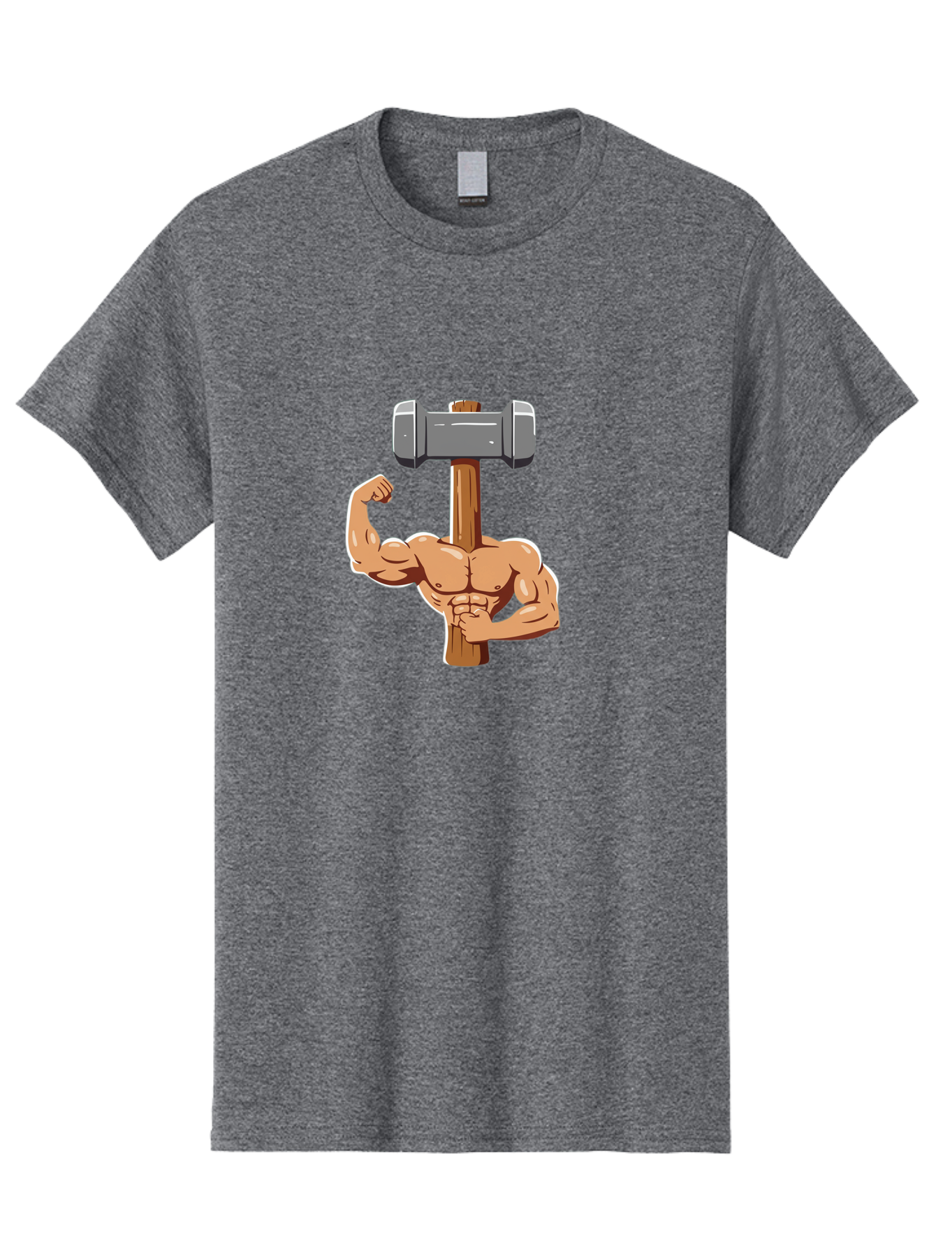 Sledge-Hammer-Arm Men'S Graphic Tee, 100% Cotton, Comfortable Casual Summer Wear, Machine Washable, Strong Arm, Flexed Bicep, Muscular Physique, Sledgehammer, Power Symbol, Strength Training, Fitness, Cartoon Illustration, Bodybuilding Bad629
