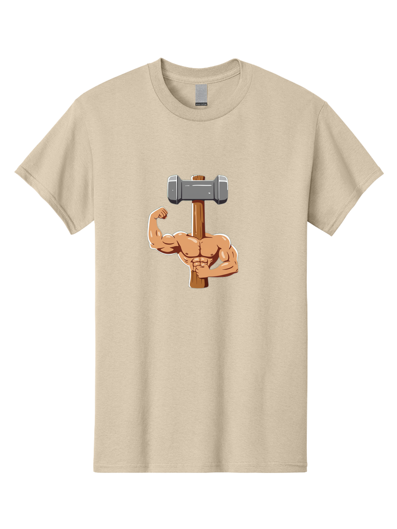 Sledge-Hammer-Arm Men'S Graphic Tee, 100% Cotton, Comfortable Casual Summer Wear, Machine Washable, Strong Arm, Flexed Bicep, Muscular Physique, Sledgehammer, Power Symbol, Strength Training, Fitness, Cartoon Illustration, Bodybuilding Bad629