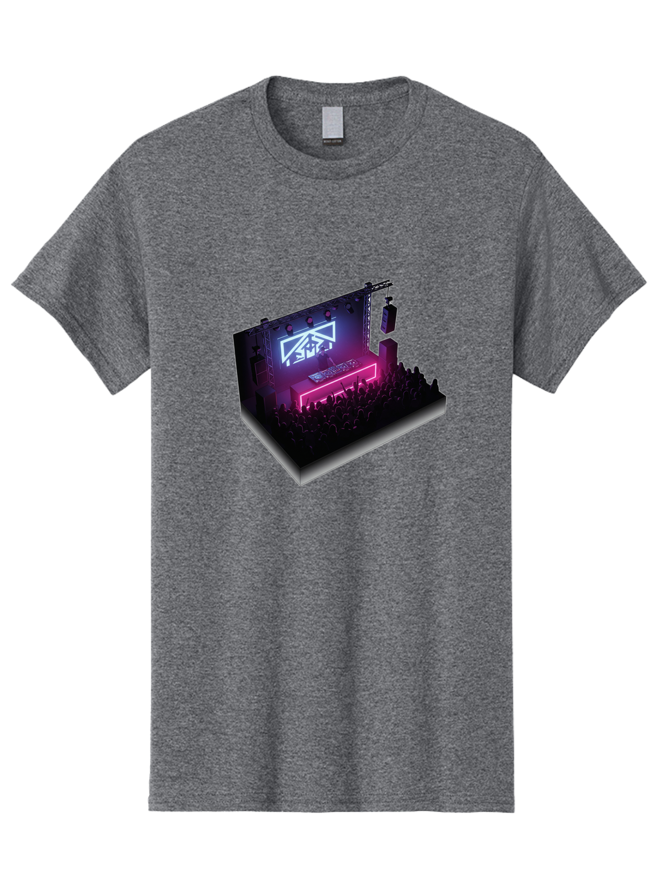 Smb-Stage Men'S Graphic Tee, 100% Cotton, Comfortable Casual Summer Wear, Machine Washable, Dj On Stage, Electronic Dance Music, 3D Graphic Design, Rave Party, Nightclub Atmosphere, Neon Lights, Futuristic Feel, Crowd Dancing, Concert Setup, Bad630