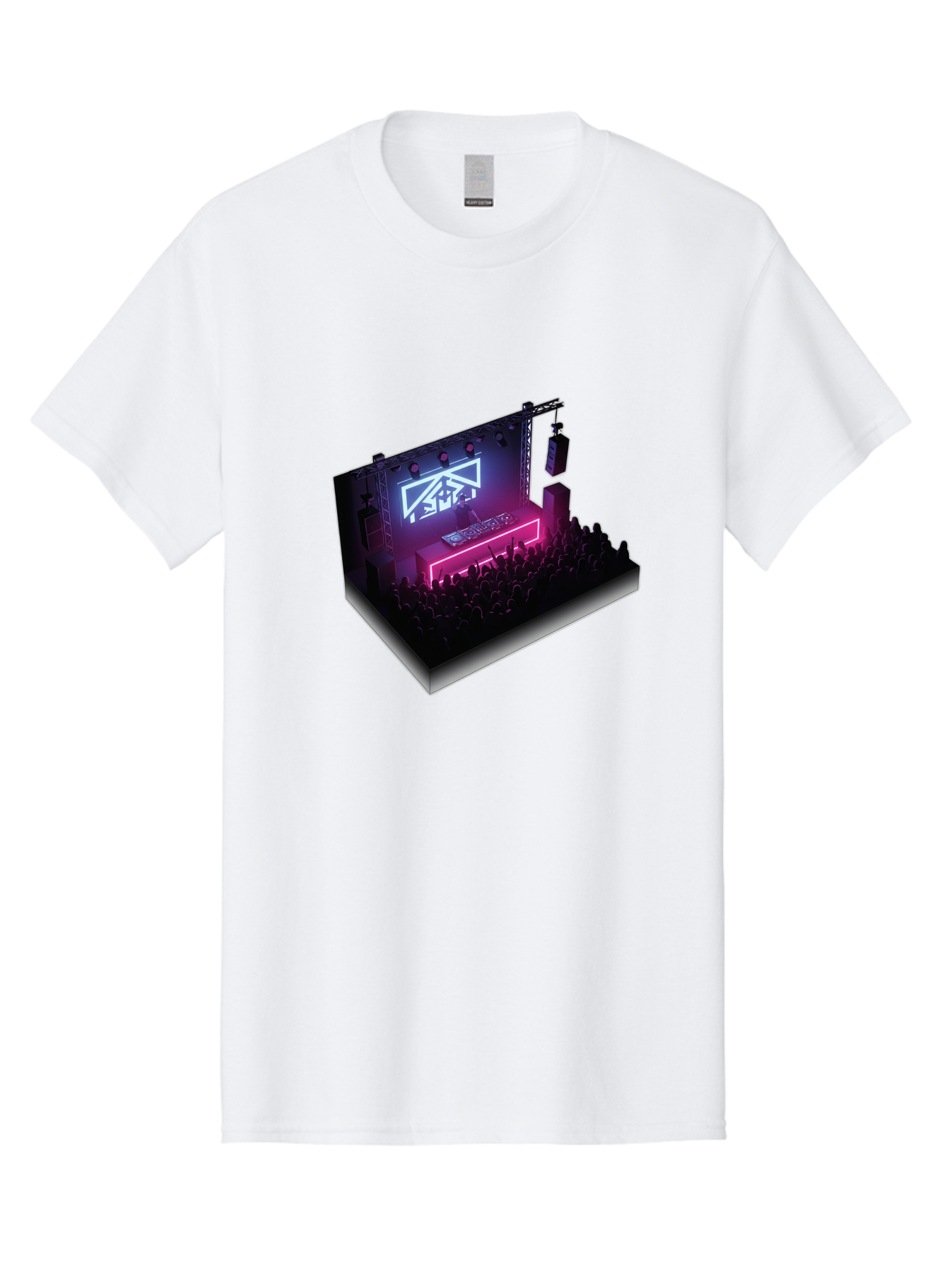 Smb-Stage Men'S Graphic Tee, 100% Cotton, Comfortable Casual Summer Wear, Machine Washable, Dj On Stage, Electronic Dance Music, 3D Graphic Design, Rave Party, Nightclub Atmosphere, Neon Lights, Futuristic Feel, Crowd Dancing, Concert Setup, Bad630
