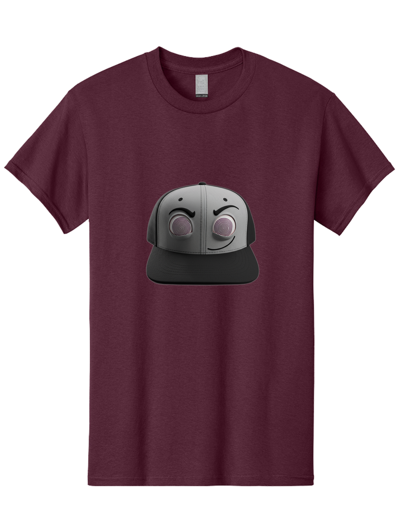 Smile-Baseball-Cap Men'S Graphic Tee, 100% Cotton, Comfortable Casual Summer Wear, Machine Washable, Baseball Cap, Face Design, Spiral Eyes, Smiling Face, Black And Grey, Unique Accessory, Fashion Statement, Streetwear Style Bad631