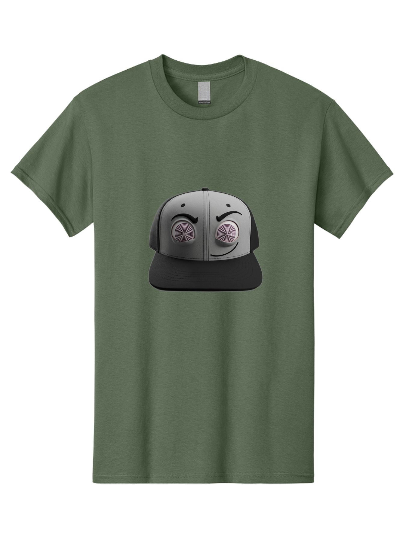 Smile-Baseball-Cap Men'S Graphic Tee, 100% Cotton, Comfortable Casual Summer Wear, Machine Washable, Baseball Cap, Face Design, Spiral Eyes, Smiling Face, Black And Grey, Unique Accessory, Fashion Statement, Streetwear Style Bad631