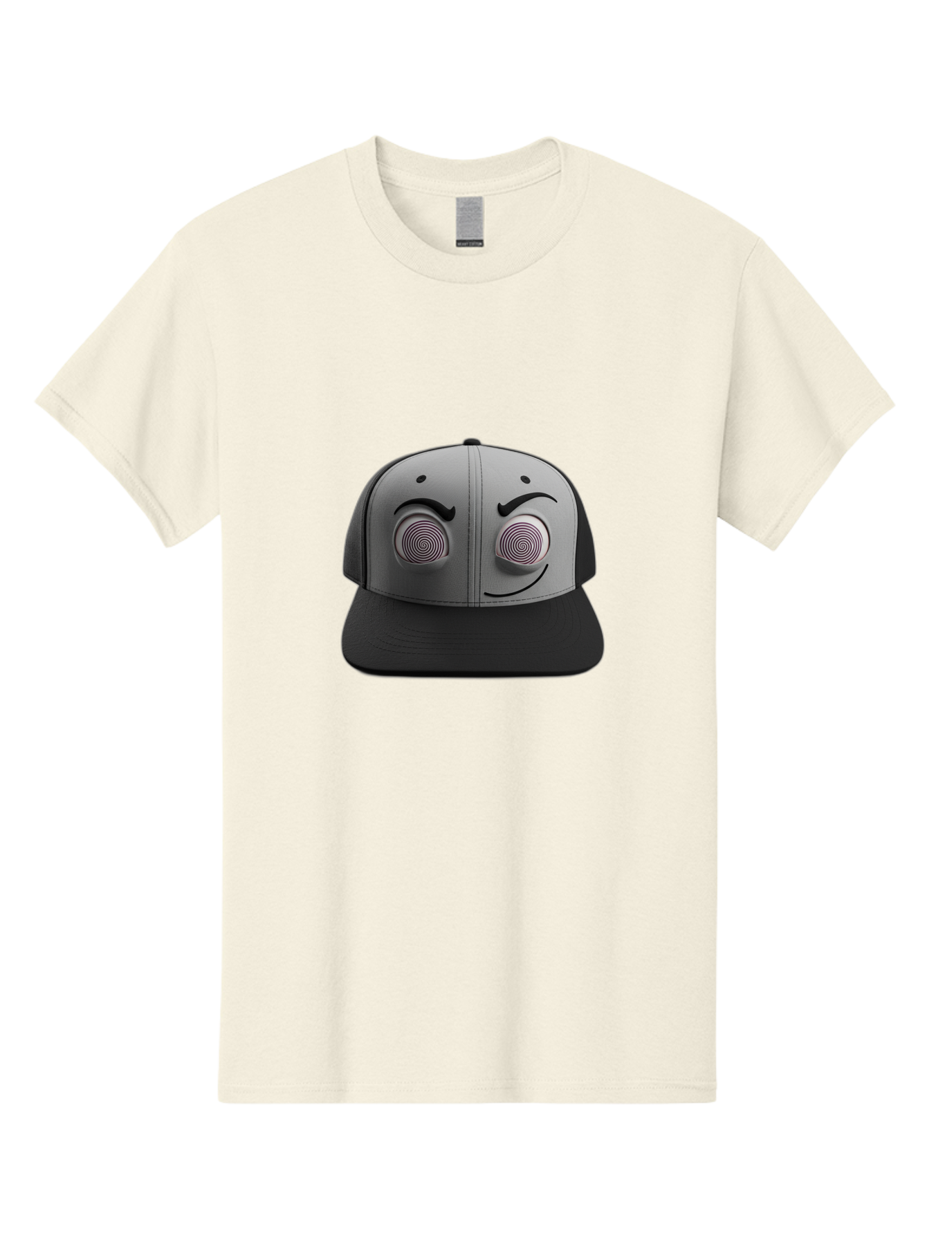 Smile-Baseball-Cap Men'S Graphic Tee, 100% Cotton, Comfortable Casual Summer Wear, Machine Washable, Baseball Cap, Face Design, Spiral Eyes, Smiling Face, Black And Grey, Unique Accessory, Fashion Statement, Streetwear Style Bad631