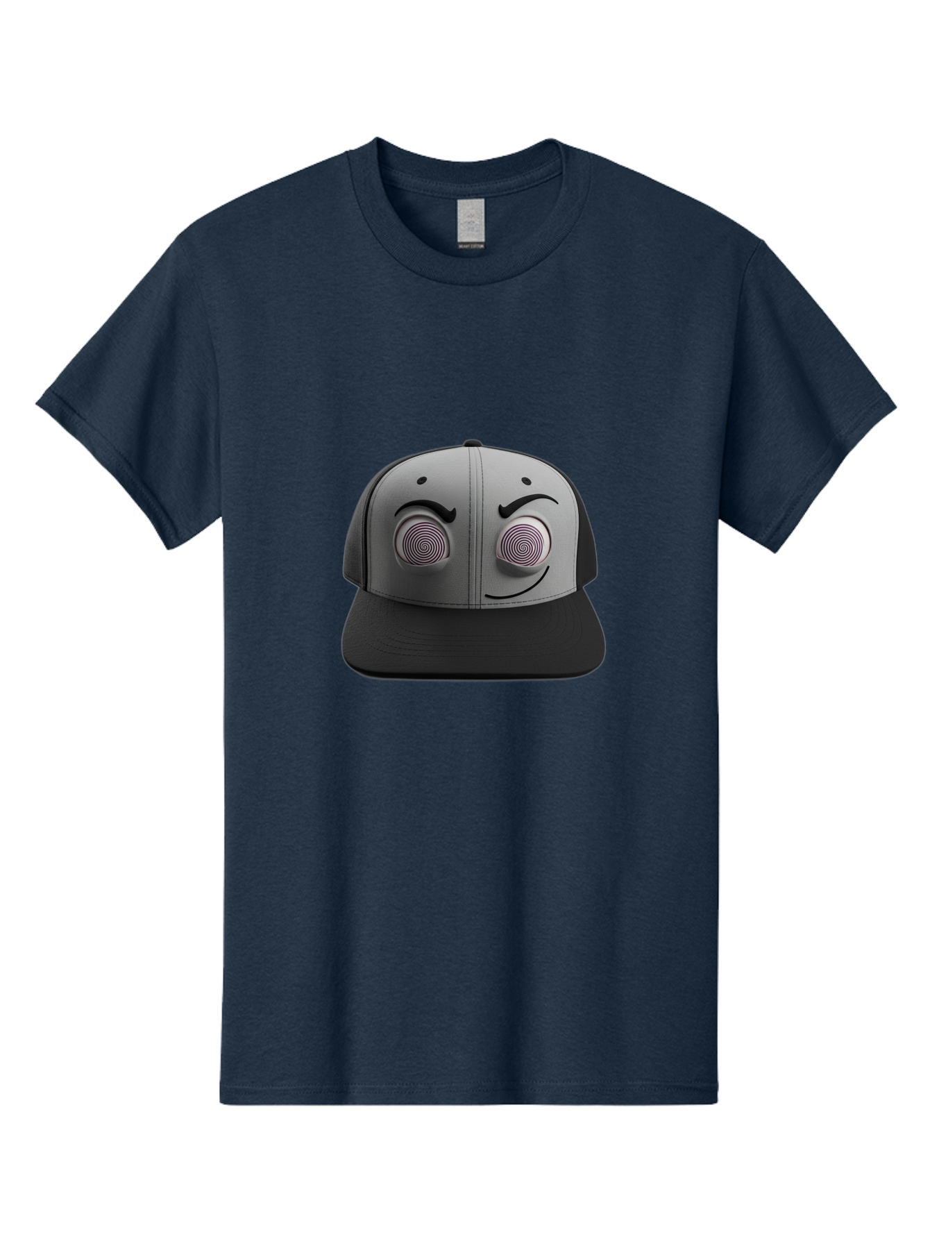 Smile-Baseball-Cap Men'S Graphic Tee, 100% Cotton, Comfortable Casual Summer Wear, Machine Washable, Baseball Cap, Face Design, Spiral Eyes, Smiling Face, Black And Grey, Unique Accessory, Fashion Statement, Streetwear Style Bad631