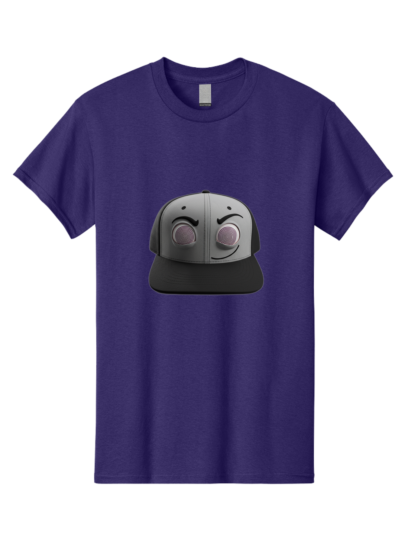 Smile-Baseball-Cap Men'S Graphic Tee, 100% Cotton, Comfortable Casual Summer Wear, Machine Washable, Baseball Cap, Face Design, Spiral Eyes, Smiling Face, Black And Grey, Unique Accessory, Fashion Statement, Streetwear Style Bad631