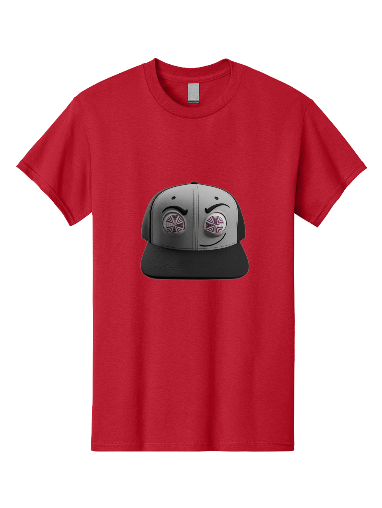 Smile-Baseball-Cap Men'S Graphic Tee, 100% Cotton, Comfortable Casual Summer Wear, Machine Washable, Baseball Cap, Face Design, Spiral Eyes, Smiling Face, Black And Grey, Unique Accessory, Fashion Statement, Streetwear Style Bad631
