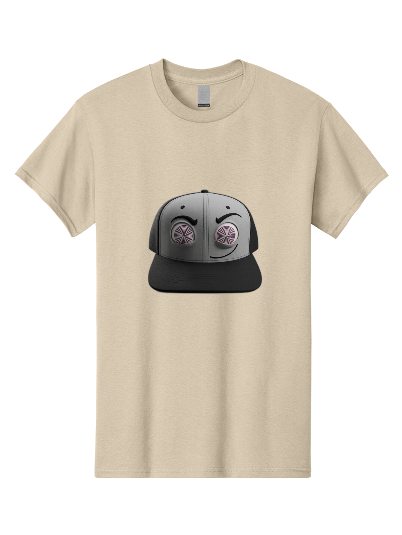 Smile-Baseball-Cap Men'S Graphic Tee, 100% Cotton, Comfortable Casual Summer Wear, Machine Washable, Baseball Cap, Face Design, Spiral Eyes, Smiling Face, Black And Grey, Unique Accessory, Fashion Statement, Streetwear Style Bad631