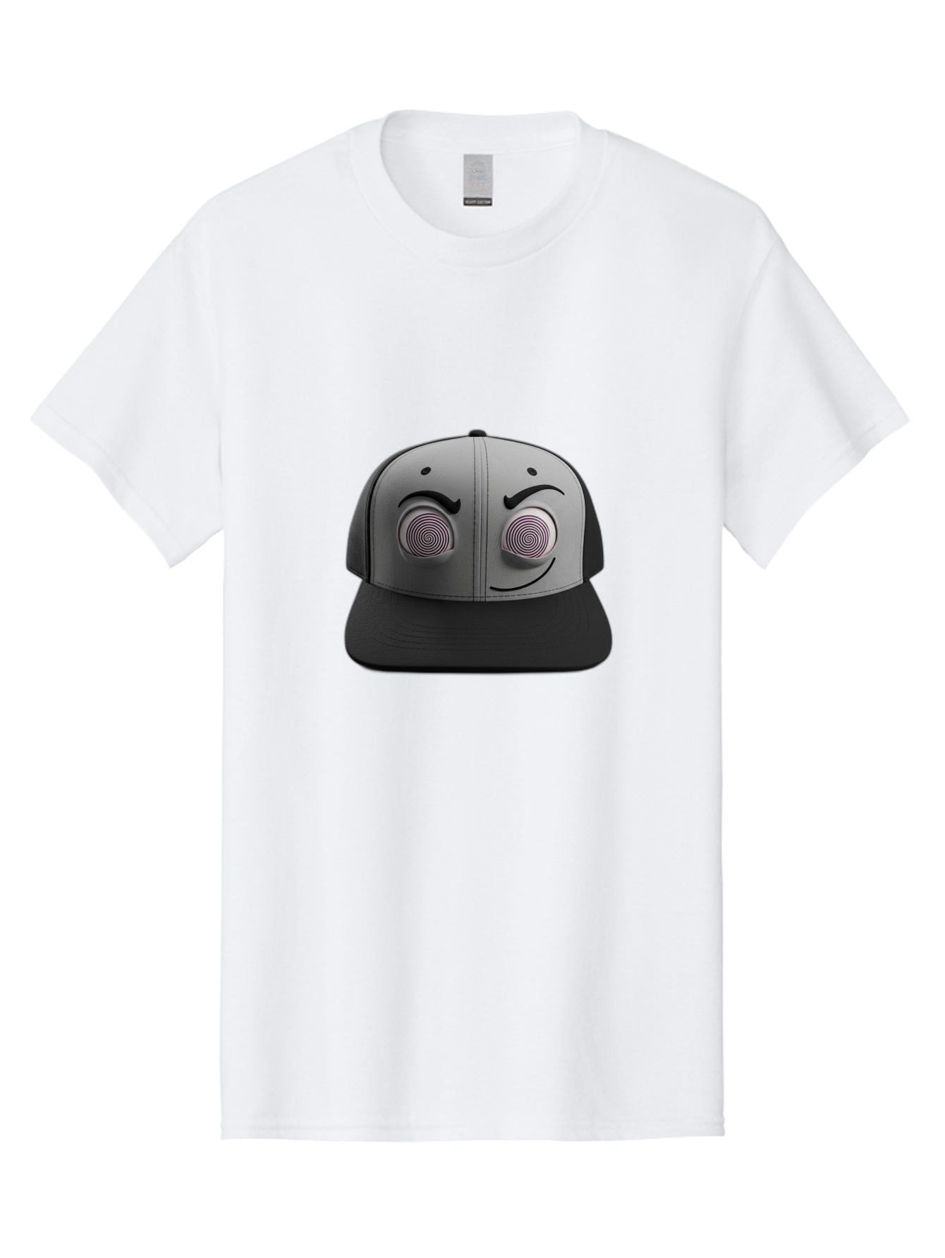 Smile-Baseball-Cap Men'S Graphic Tee, 100% Cotton, Comfortable Casual Summer Wear, Machine Washable, Baseball Cap, Face Design, Spiral Eyes, Smiling Face, Black And Grey, Unique Accessory, Fashion Statement, Streetwear Style Bad631