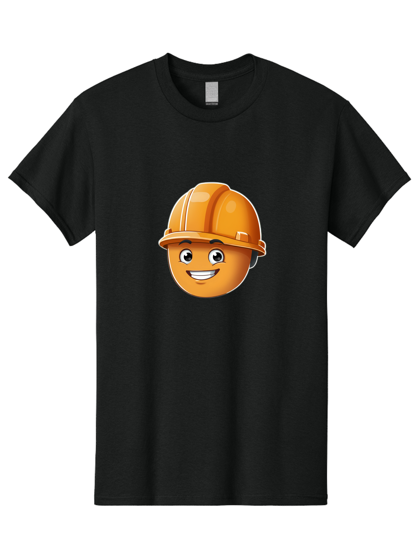 Smiley-Hardhat-Emoji Men'S Graphic Tee, 100% Cotton, Comfortable Casual Summer Wear, Machine Washable, Smiling Face, Hard Hat, Construction Worker, Cartoon Character, Safety Gear, Happy Expression, Orange Hardhat, 3D Illustration, Bad632