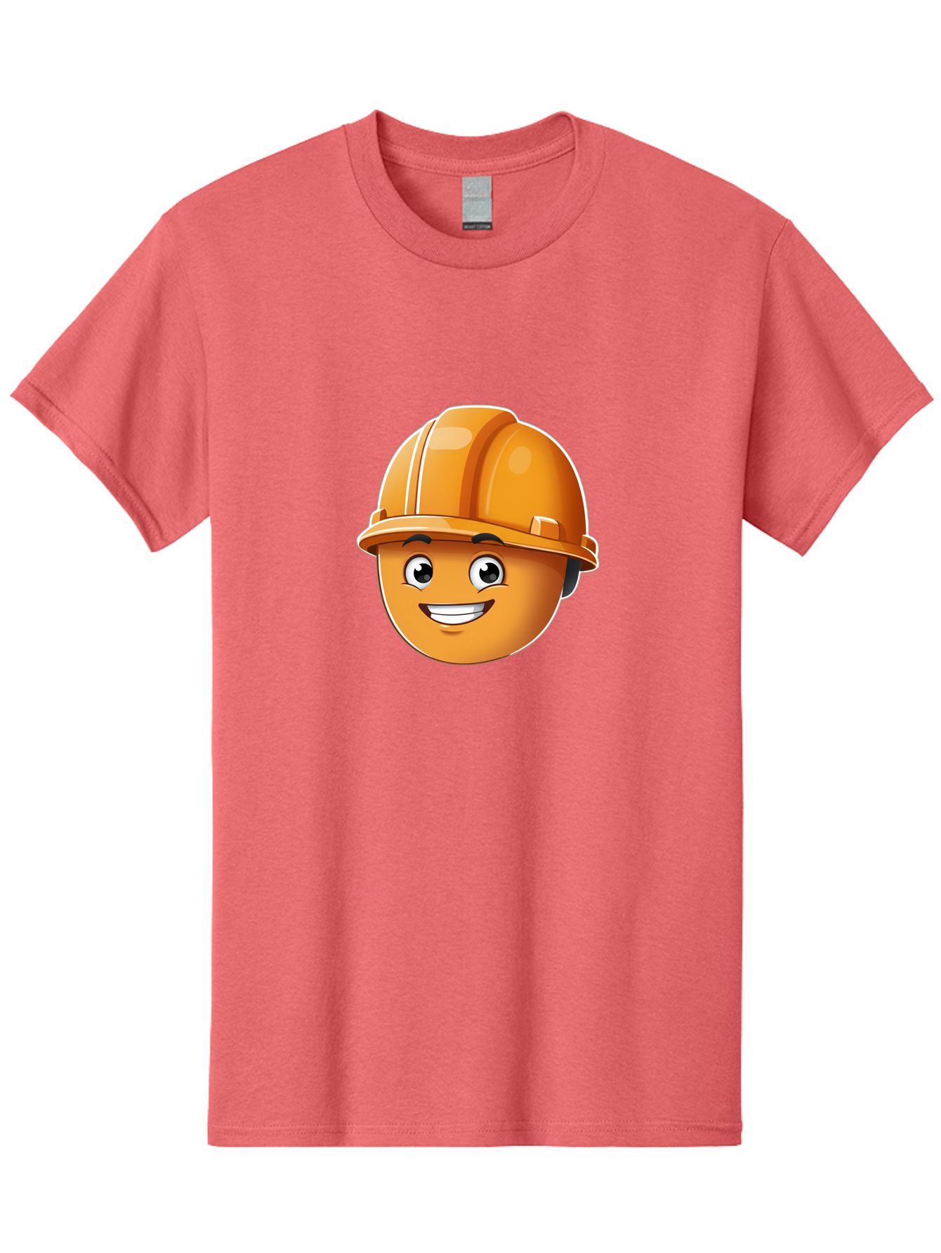 Smiley-Hardhat-Emoji Men'S Graphic Tee, 100% Cotton, Comfortable Casual Summer Wear, Machine Washable, Smiling Face, Hard Hat, Construction Worker, Cartoon Character, Safety Gear, Happy Expression, Orange Hardhat, 3D Illustration, Bad632