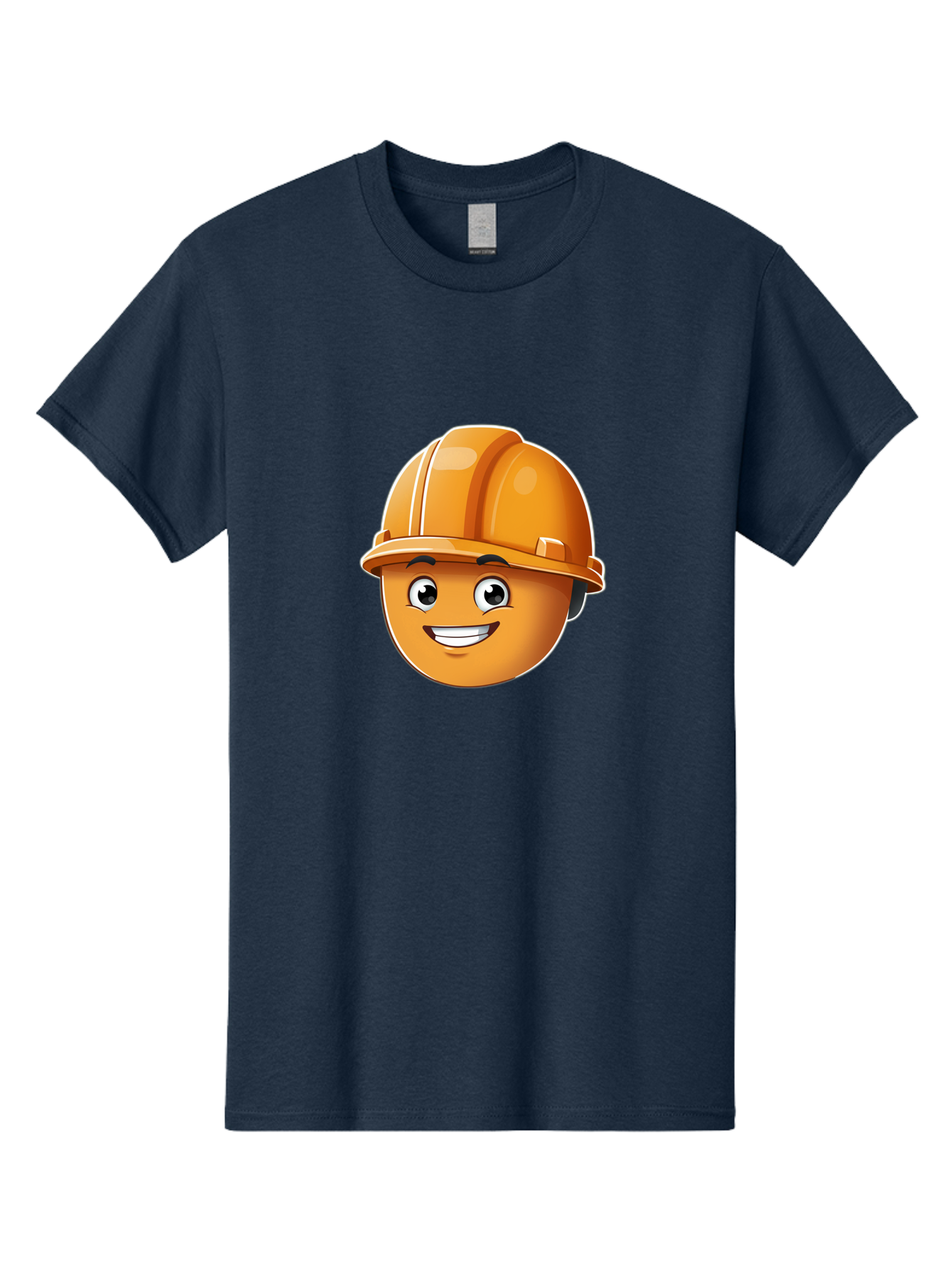 Smiley-Hardhat-Emoji Men'S Graphic Tee, 100% Cotton, Comfortable Casual Summer Wear, Machine Washable, Smiling Face, Hard Hat, Construction Worker, Cartoon Character, Safety Gear, Happy Expression, Orange Hardhat, 3D Illustration, Bad632