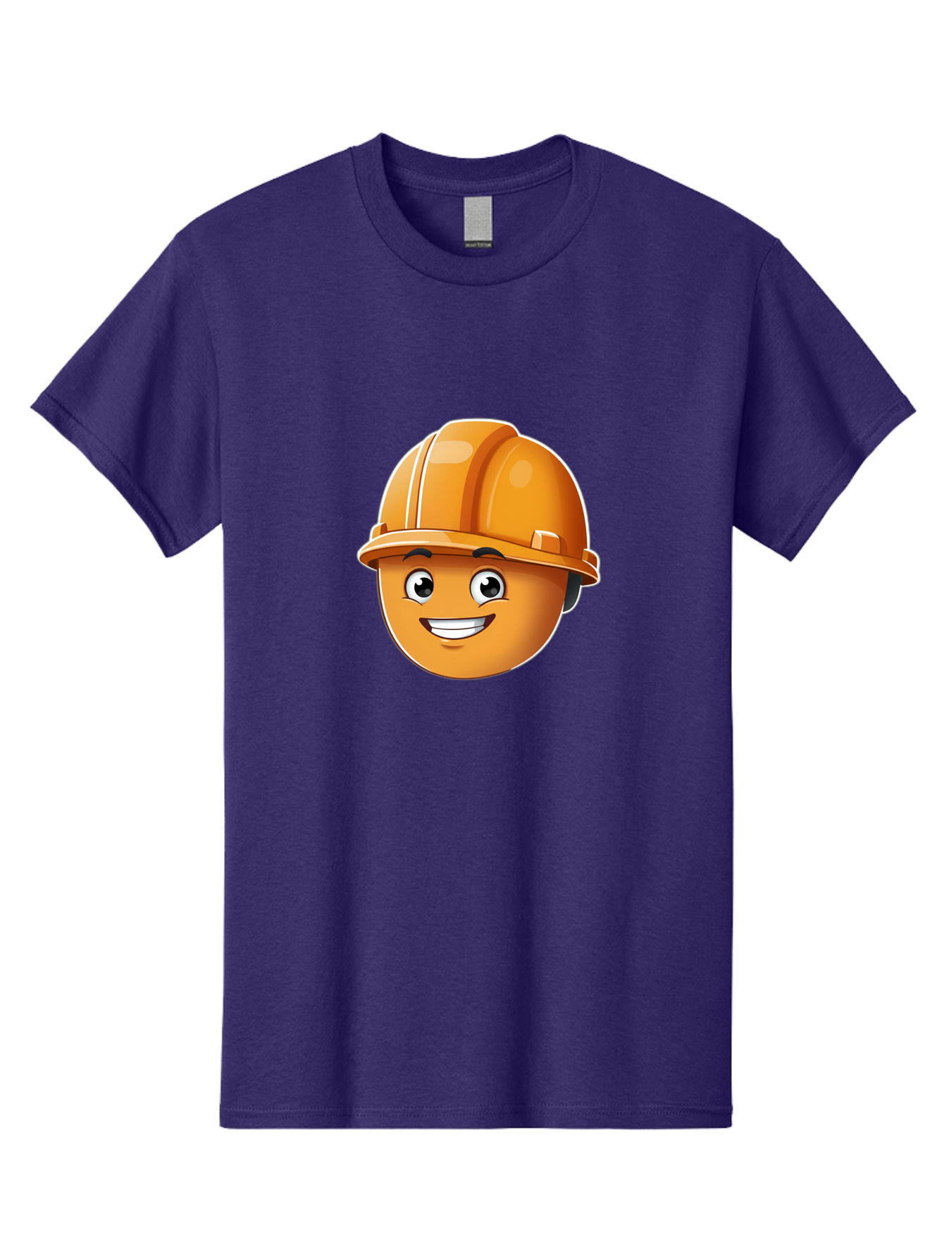 Smiley-Hardhat-Emoji Men'S Graphic Tee, 100% Cotton, Comfortable Casual Summer Wear, Machine Washable, Smiling Face, Hard Hat, Construction Worker, Cartoon Character, Safety Gear, Happy Expression, Orange Hardhat, 3D Illustration, Bad632