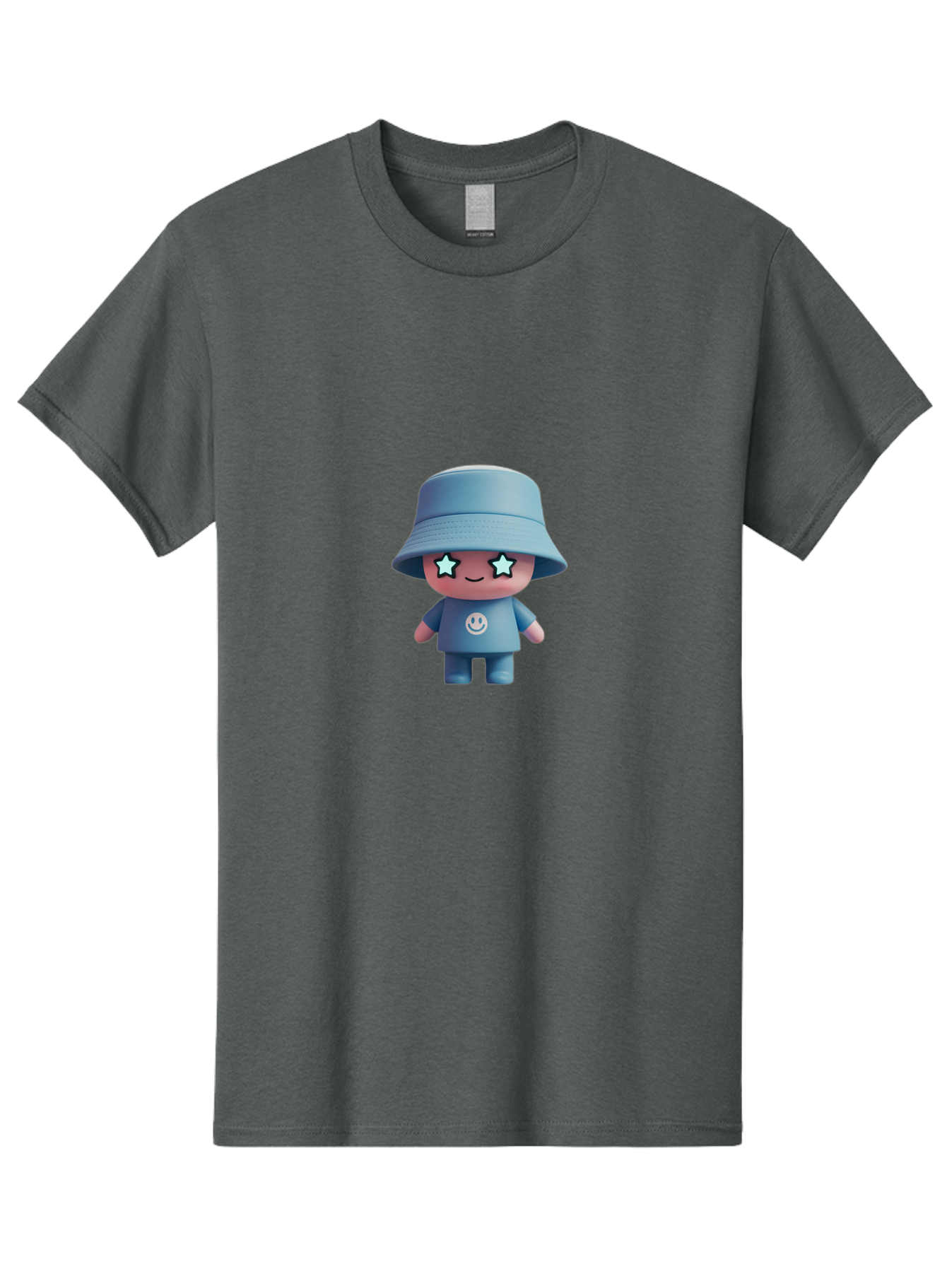 Smiley-Star-Eyes-Doll Men'S Graphic Tee, 100% Cotton, Comfortable Casual Summer Wear, Machine Washable, Kawaii Toy, Cartoon Character, Smiley Face, Bucket Hat, Blue Outfit, Star Eyes, Cute Doll, Figurine, Playful Design, Fun Toy, Smiling Face Bad633