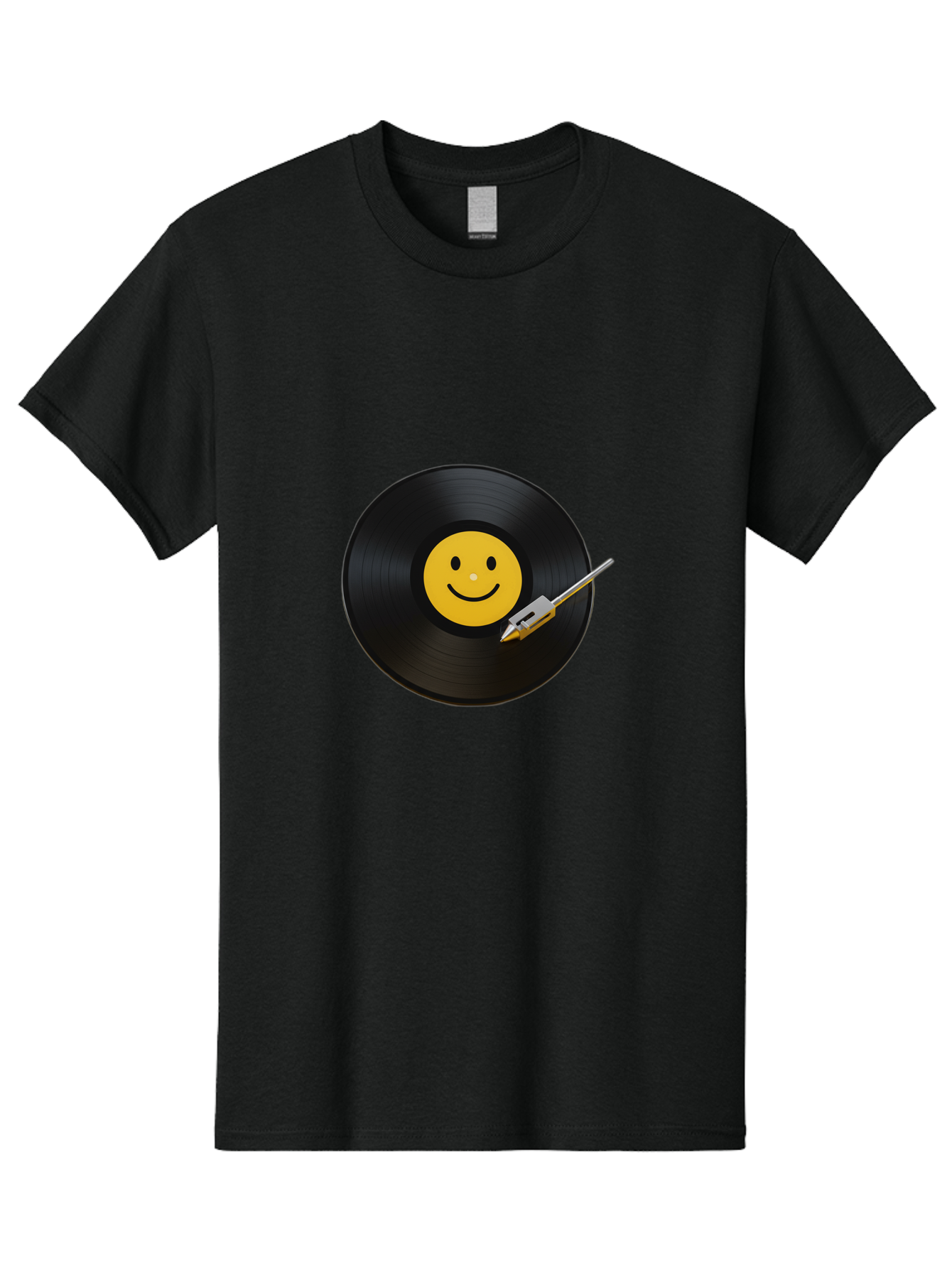 Smiley-Vinyl-Record Men'S Graphic Tee, 100% Cotton, Comfortable Casual Summer Wear, Machine Washable, Vinyl Record, Smiley Face, Music, Gramophone Needle, Retro Design, Happy Vibes, Music Lover, Record Player, Nostalgic Feel, Emoticon Bad634