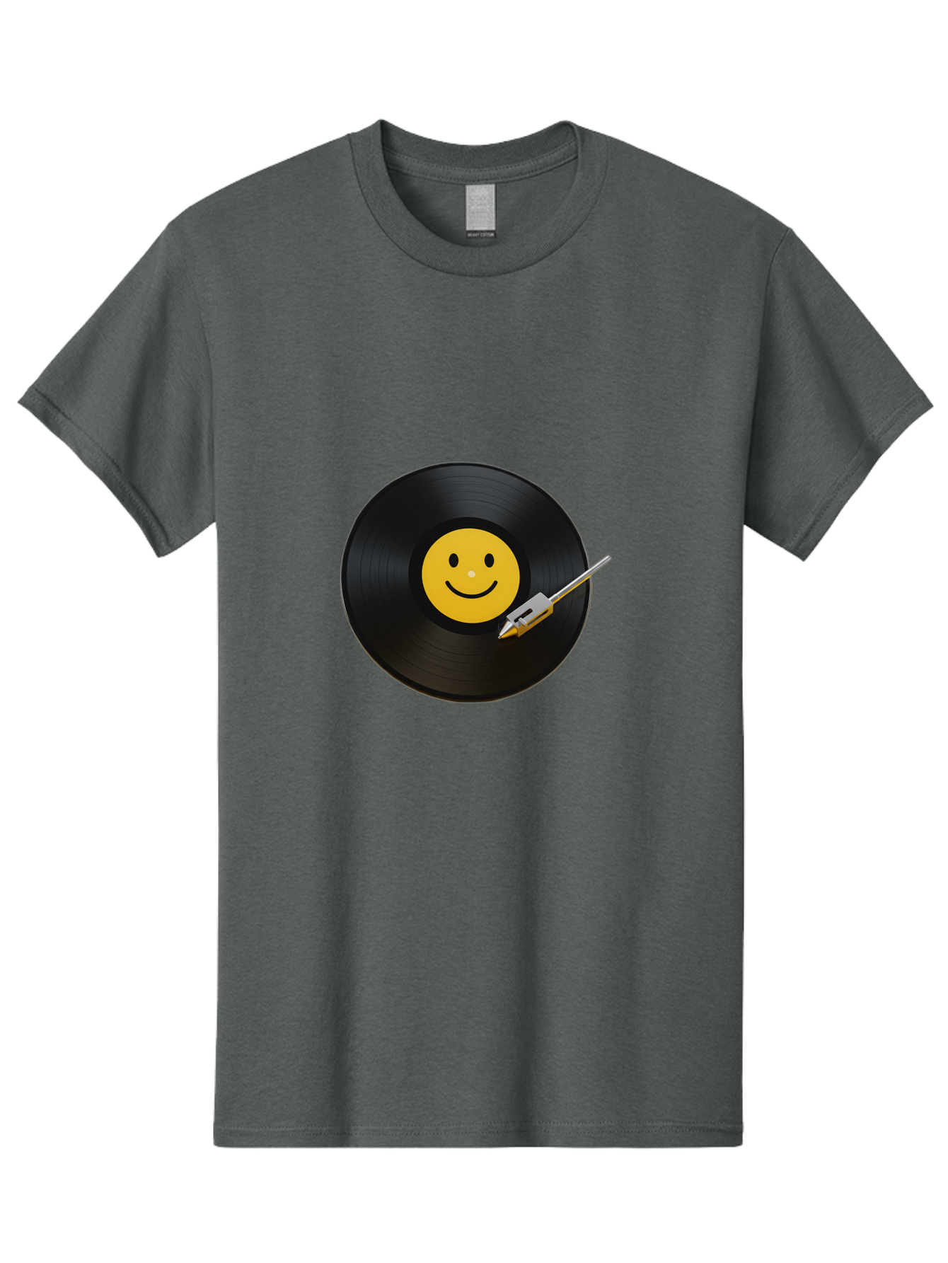 Smiley-Vinyl-Record Men'S Graphic Tee, 100% Cotton, Comfortable Casual Summer Wear, Machine Washable, Vinyl Record, Smiley Face, Music, Gramophone Needle, Retro Design, Happy Vibes, Music Lover, Record Player, Nostalgic Feel, Emoticon Bad634