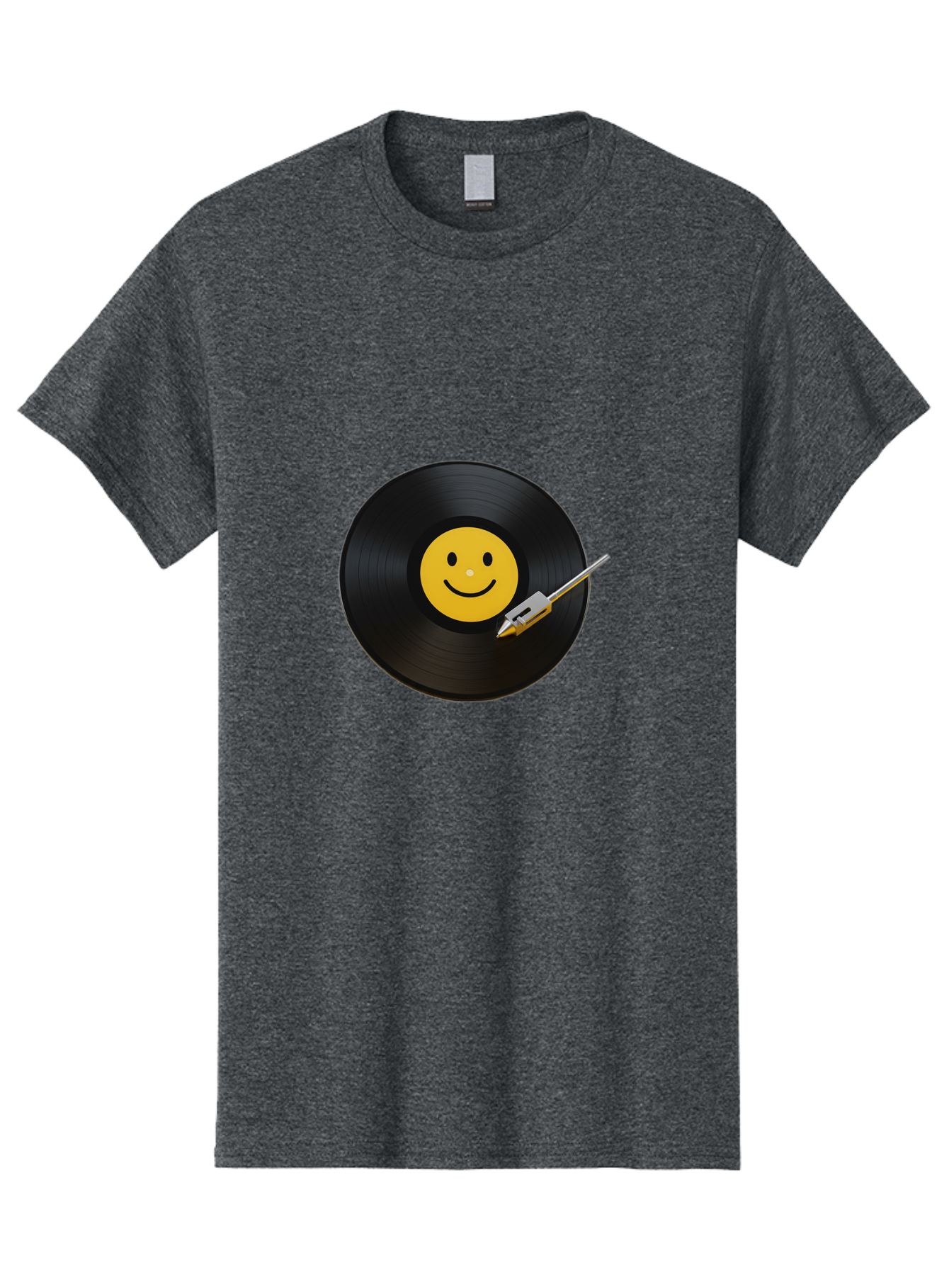 Smiley-Vinyl-Record Men'S Graphic Tee, 100% Cotton, Comfortable Casual Summer Wear, Machine Washable, Vinyl Record, Smiley Face, Music, Gramophone Needle, Retro Design, Happy Vibes, Music Lover, Record Player, Nostalgic Feel, Emoticon Bad634