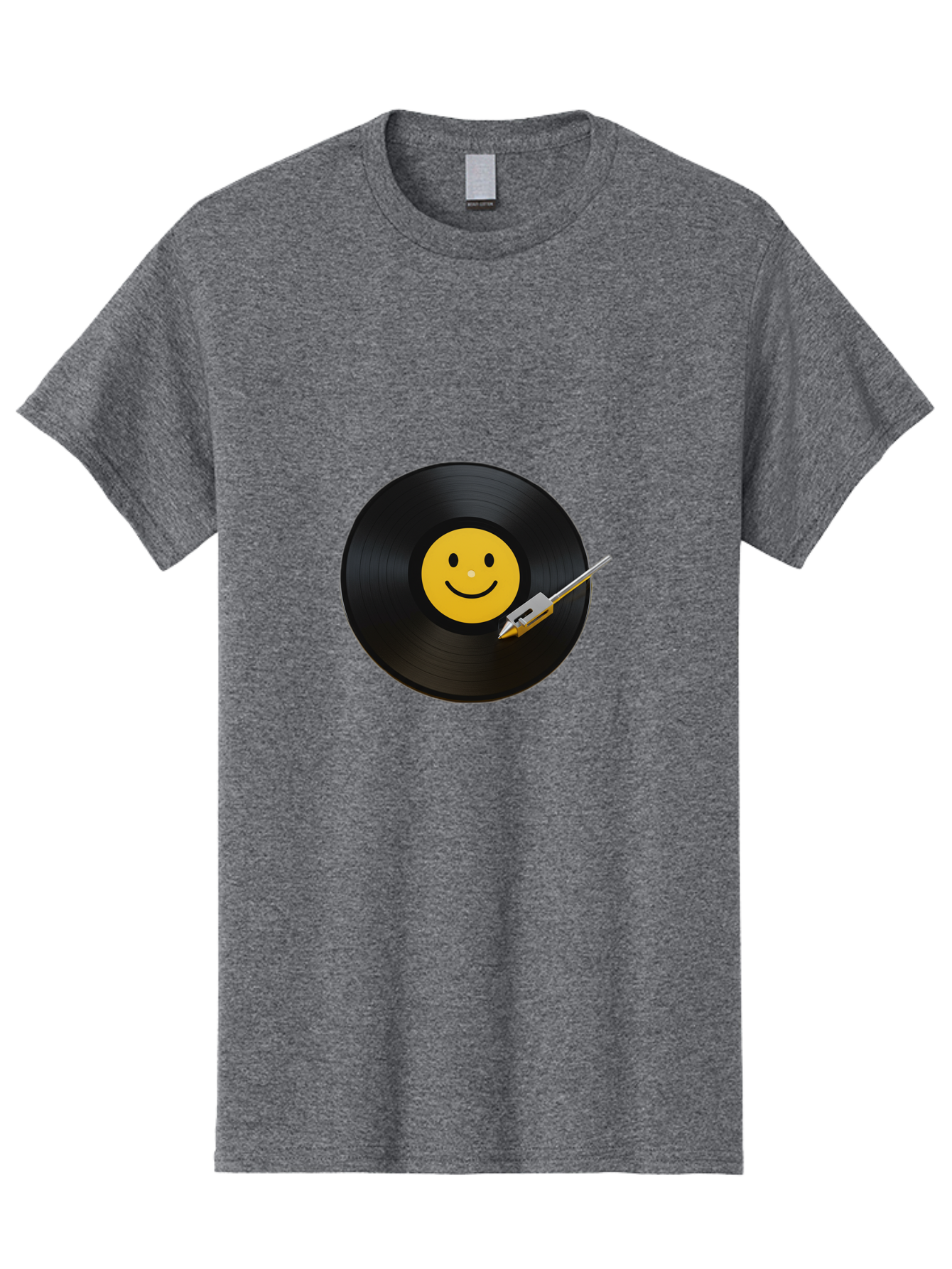 Smiley-Vinyl-Record Men'S Graphic Tee, 100% Cotton, Comfortable Casual Summer Wear, Machine Washable, Vinyl Record, Smiley Face, Music, Gramophone Needle, Retro Design, Happy Vibes, Music Lover, Record Player, Nostalgic Feel, Emoticon Bad634