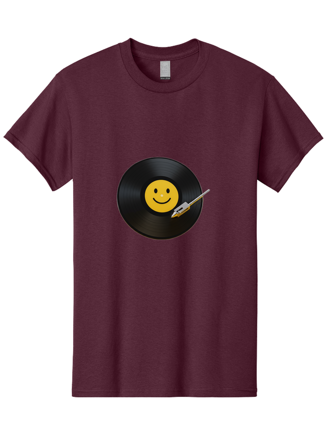 Smiley-Vinyl-Record Men'S Graphic Tee, 100% Cotton, Comfortable Casual Summer Wear, Machine Washable, Vinyl Record, Smiley Face, Music, Gramophone Needle, Retro Design, Happy Vibes, Music Lover, Record Player, Nostalgic Feel, Emoticon Bad634