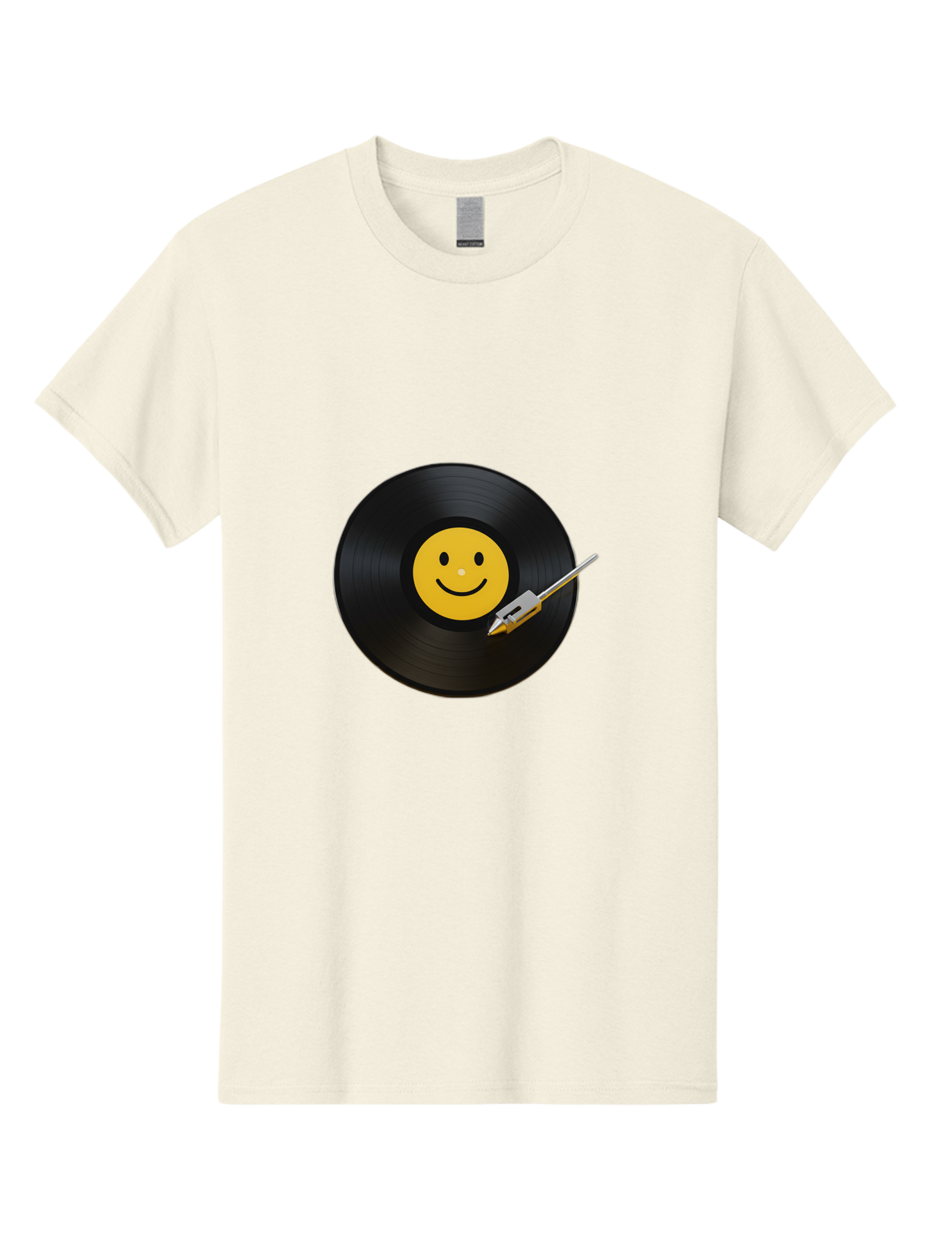 Smiley-Vinyl-Record Men'S Graphic Tee, 100% Cotton, Comfortable Casual Summer Wear, Machine Washable, Vinyl Record, Smiley Face, Music, Gramophone Needle, Retro Design, Happy Vibes, Music Lover, Record Player, Nostalgic Feel, Emoticon Bad634