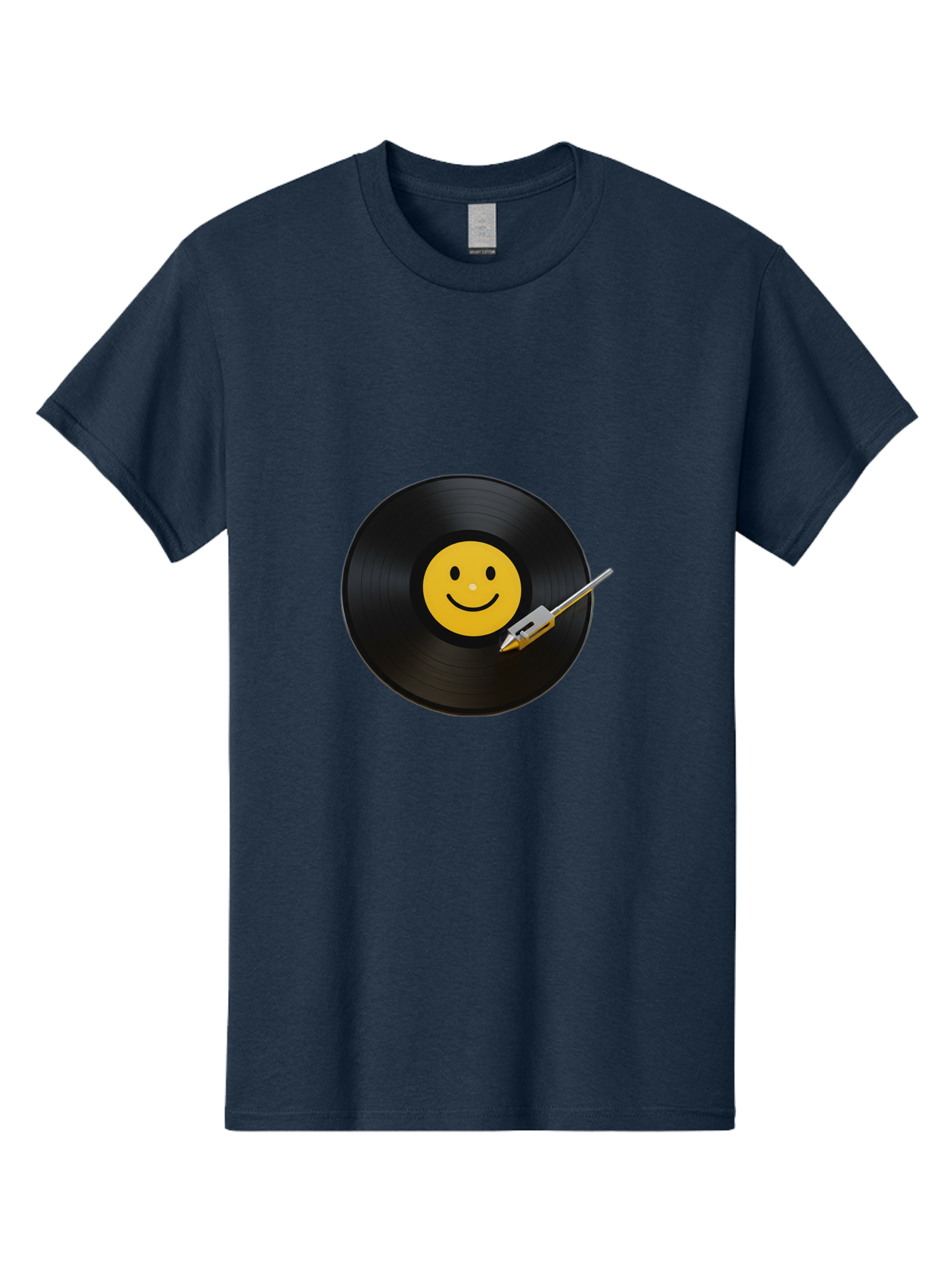 Smiley-Vinyl-Record Men'S Graphic Tee, 100% Cotton, Comfortable Casual Summer Wear, Machine Washable, Vinyl Record, Smiley Face, Music, Gramophone Needle, Retro Design, Happy Vibes, Music Lover, Record Player, Nostalgic Feel, Emoticon Bad634