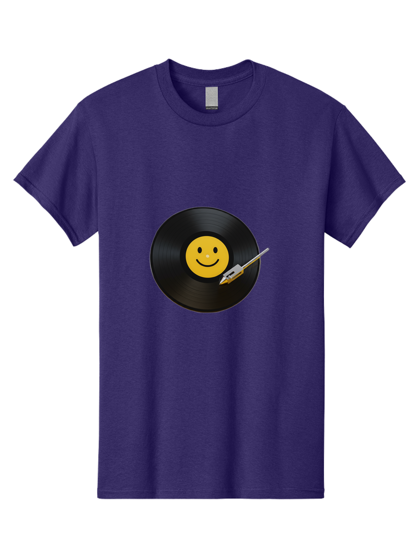 Smiley-Vinyl-Record Men'S Graphic Tee, 100% Cotton, Comfortable Casual Summer Wear, Machine Washable, Vinyl Record, Smiley Face, Music, Gramophone Needle, Retro Design, Happy Vibes, Music Lover, Record Player, Nostalgic Feel, Emoticon Bad634