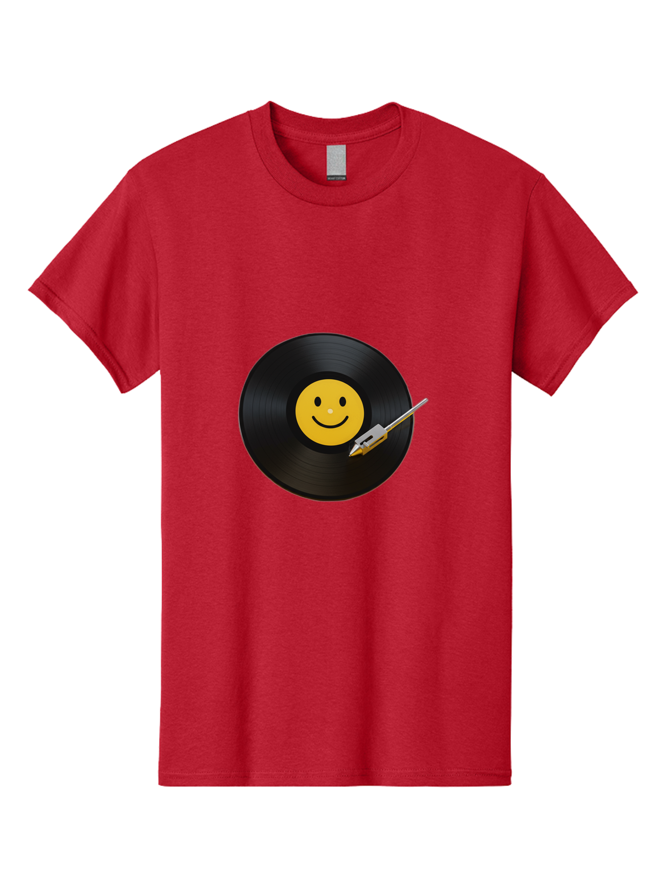 Smiley-Vinyl-Record Men'S Graphic Tee, 100% Cotton, Comfortable Casual Summer Wear, Machine Washable, Vinyl Record, Smiley Face, Music, Gramophone Needle, Retro Design, Happy Vibes, Music Lover, Record Player, Nostalgic Feel, Emoticon Bad634