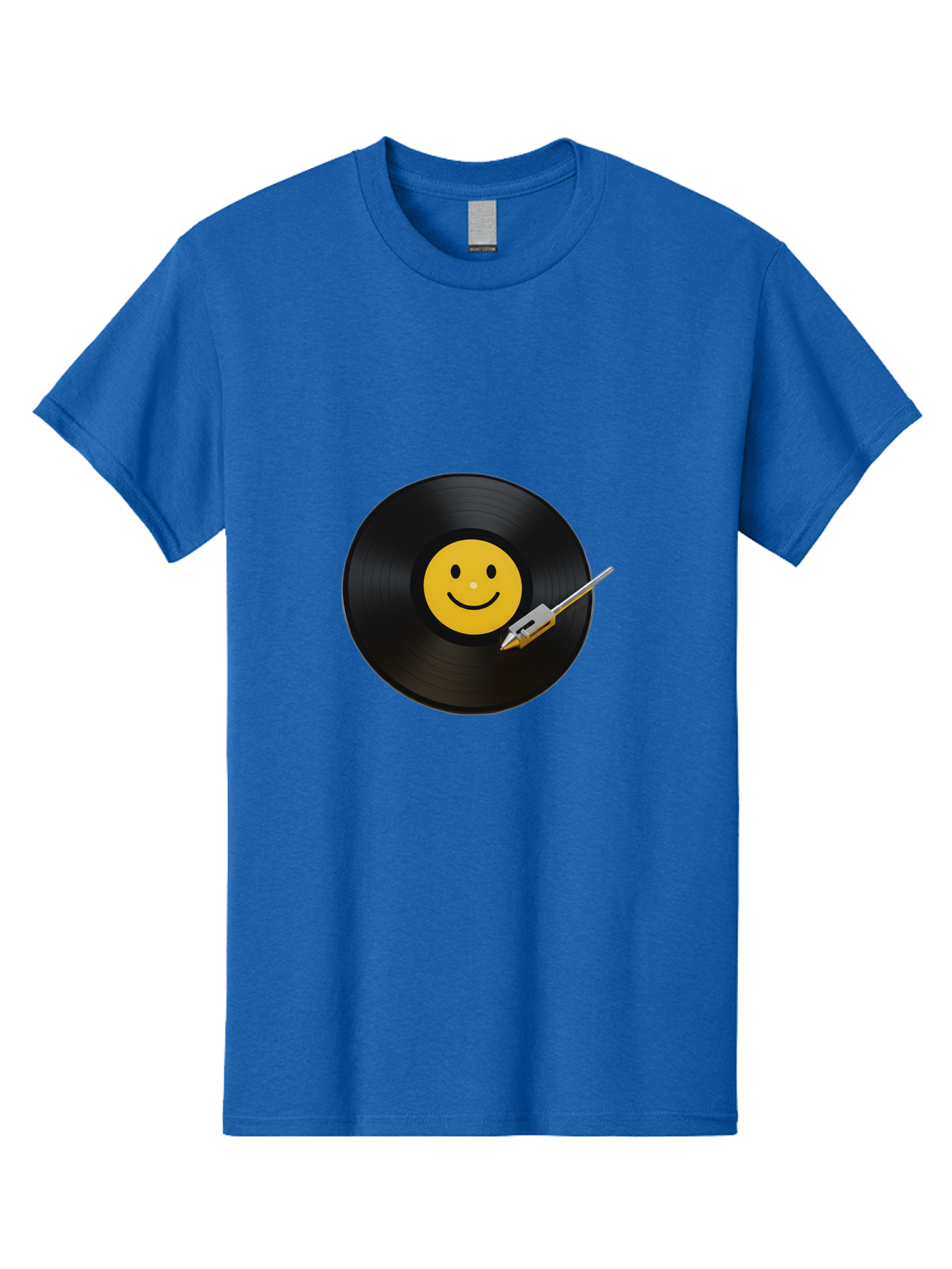 Smiley-Vinyl-Record Men'S Graphic Tee, 100% Cotton, Comfortable Casual Summer Wear, Machine Washable, Vinyl Record, Smiley Face, Music, Gramophone Needle, Retro Design, Happy Vibes, Music Lover, Record Player, Nostalgic Feel, Emoticon Bad634