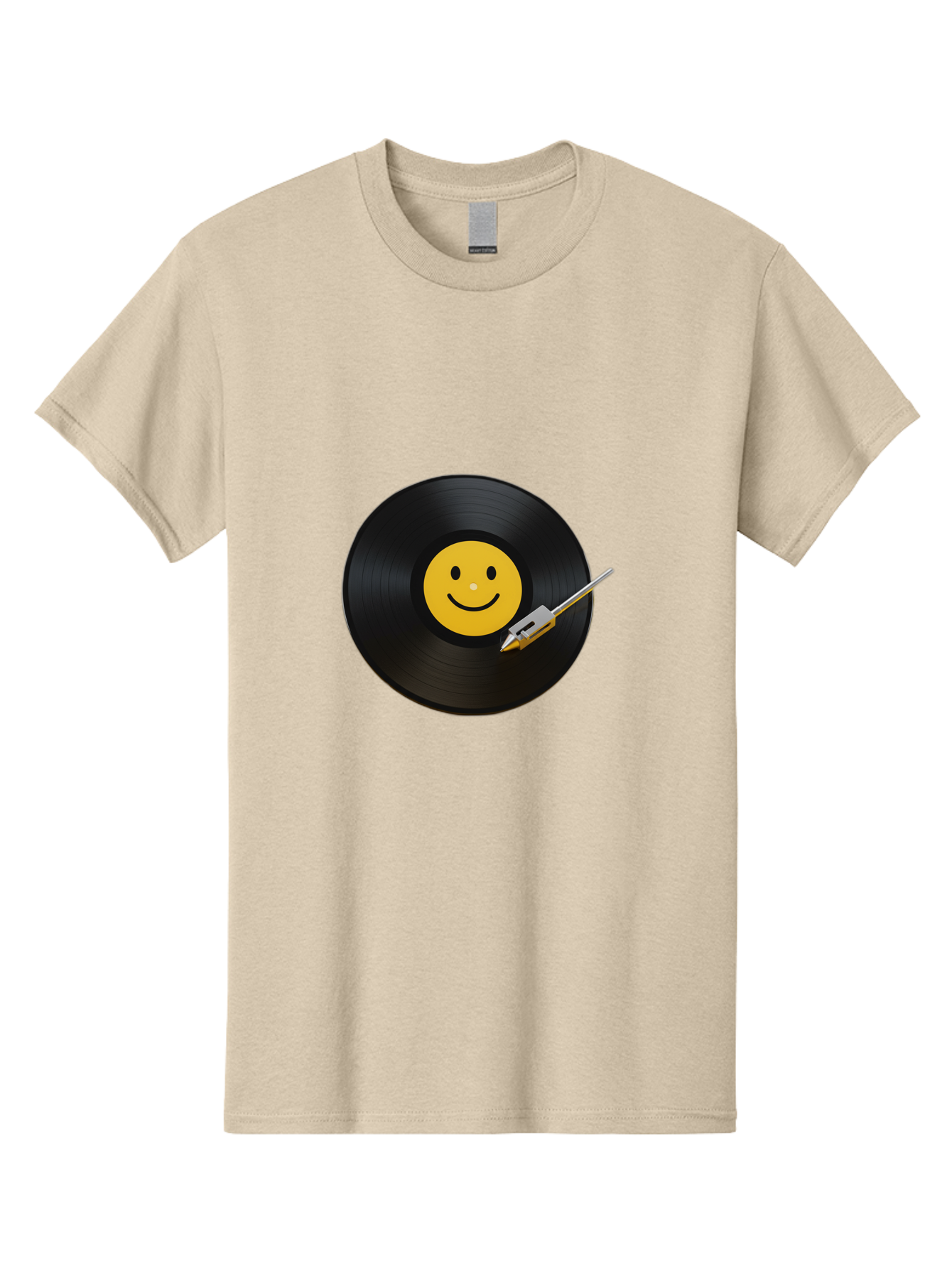 Smiley-Vinyl-Record Men'S Graphic Tee, 100% Cotton, Comfortable Casual Summer Wear, Machine Washable, Vinyl Record, Smiley Face, Music, Gramophone Needle, Retro Design, Happy Vibes, Music Lover, Record Player, Nostalgic Feel, Emoticon Bad634