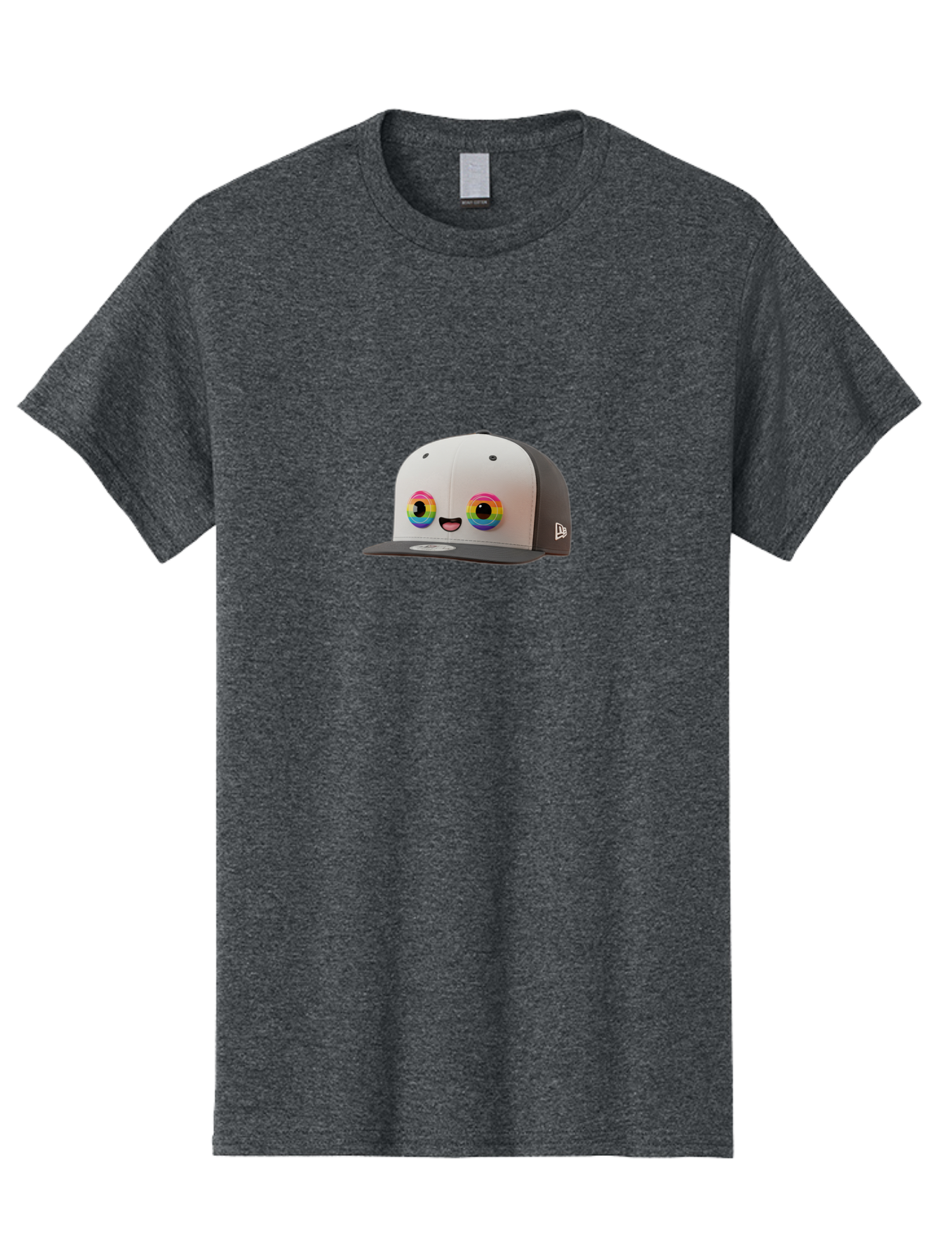 Smiling-Baseball-Cap Men'S Graphic Tee, 100% Cotton, Comfortable Casual Summer Wear, Machine Washable, Baseball Cap, Cartoon Eyes, Bright Colors, New Era Logo, Funny Face, Smiling Hat, Animated Character, Rainbow Eyes, Casual Wear, Bad635