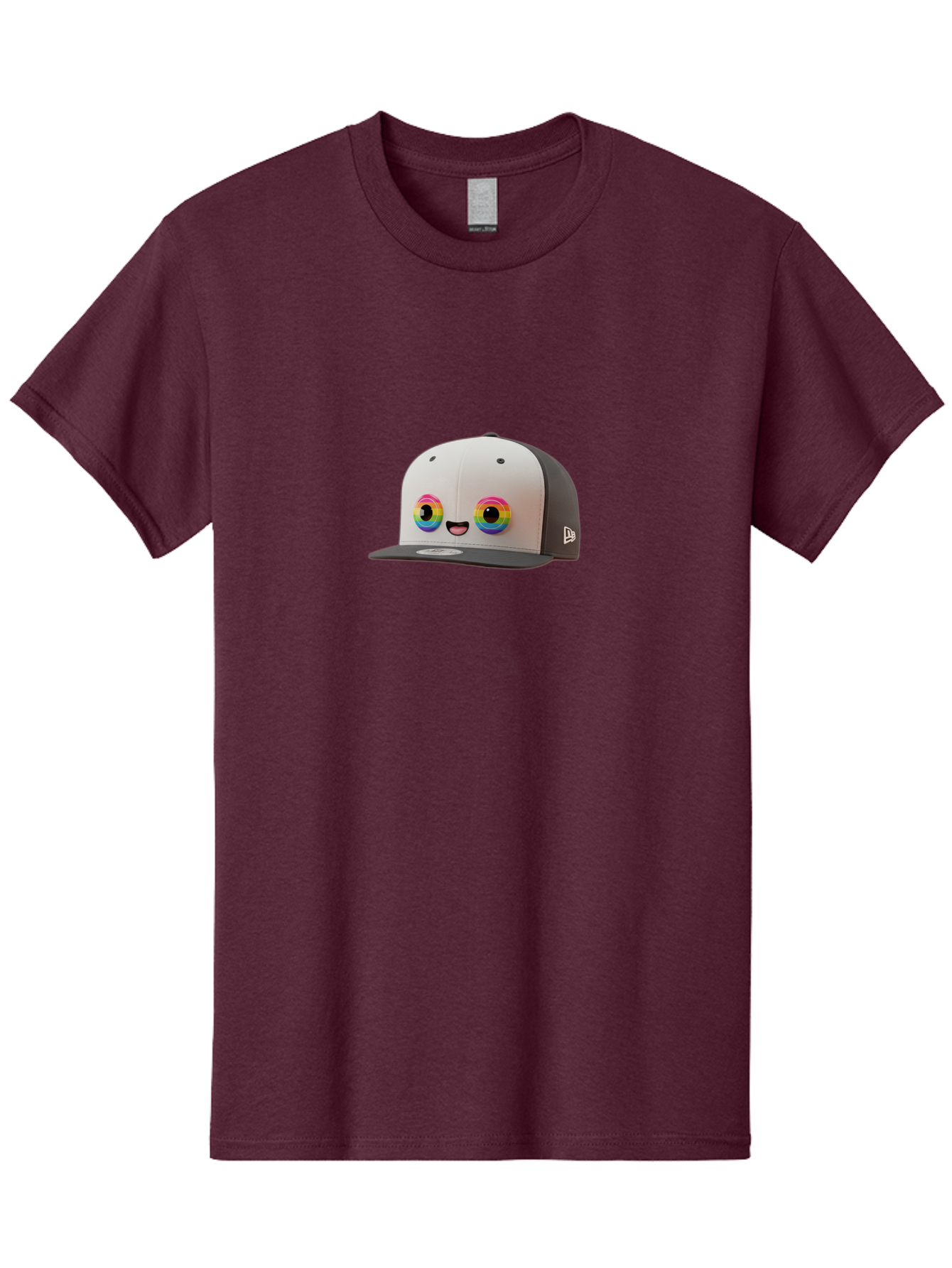 Smiling-Baseball-Cap Men'S Graphic Tee, 100% Cotton, Comfortable Casual Summer Wear, Machine Washable, Baseball Cap, Cartoon Eyes, Bright Colors, New Era Logo, Funny Face, Smiling Hat, Animated Character, Rainbow Eyes, Casual Wear, Bad635