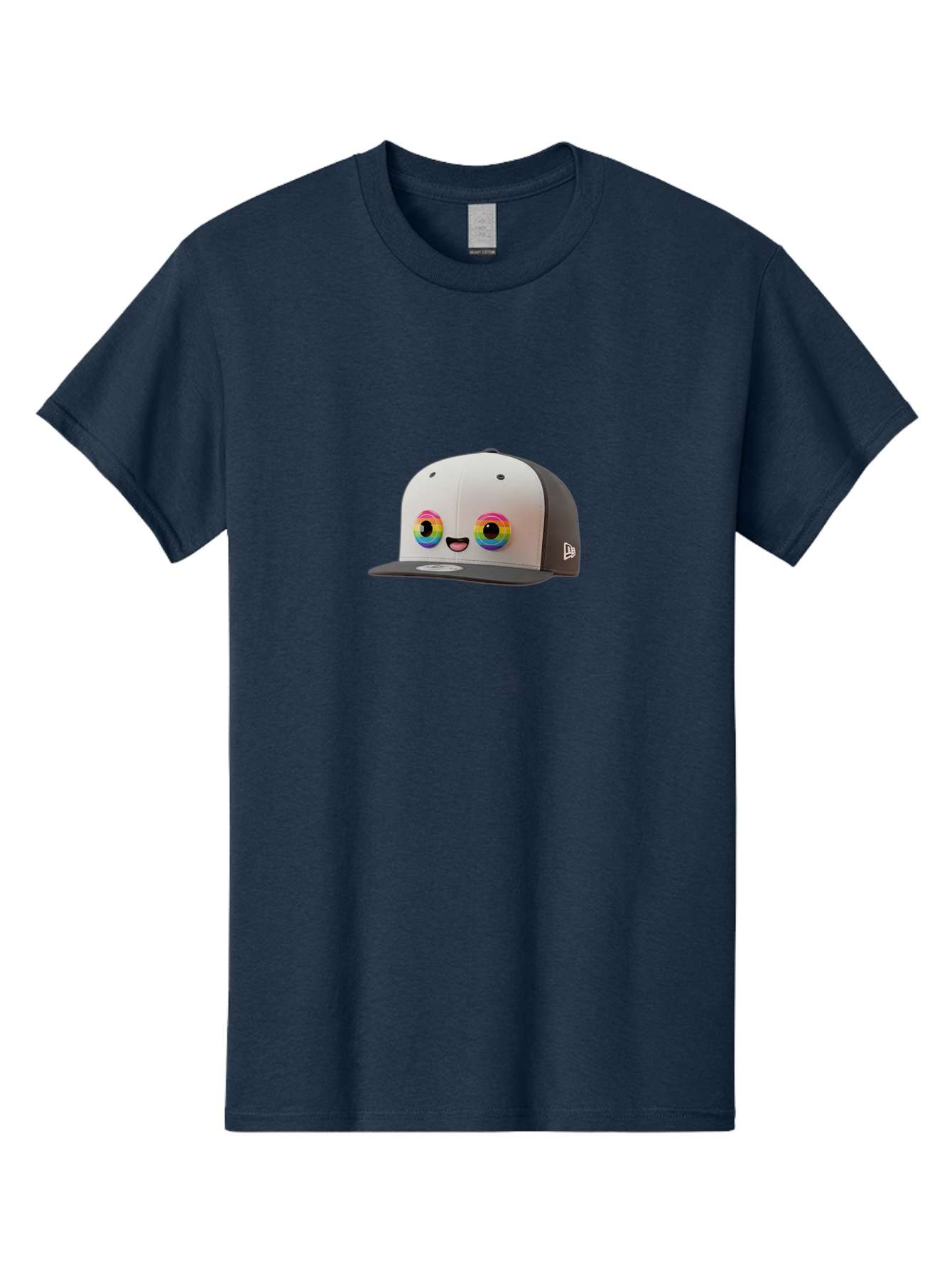 Smiling-Baseball-Cap Men'S Graphic Tee, 100% Cotton, Comfortable Casual Summer Wear, Machine Washable, Baseball Cap, Cartoon Eyes, Bright Colors, New Era Logo, Funny Face, Smiling Hat, Animated Character, Rainbow Eyes, Casual Wear, Bad635