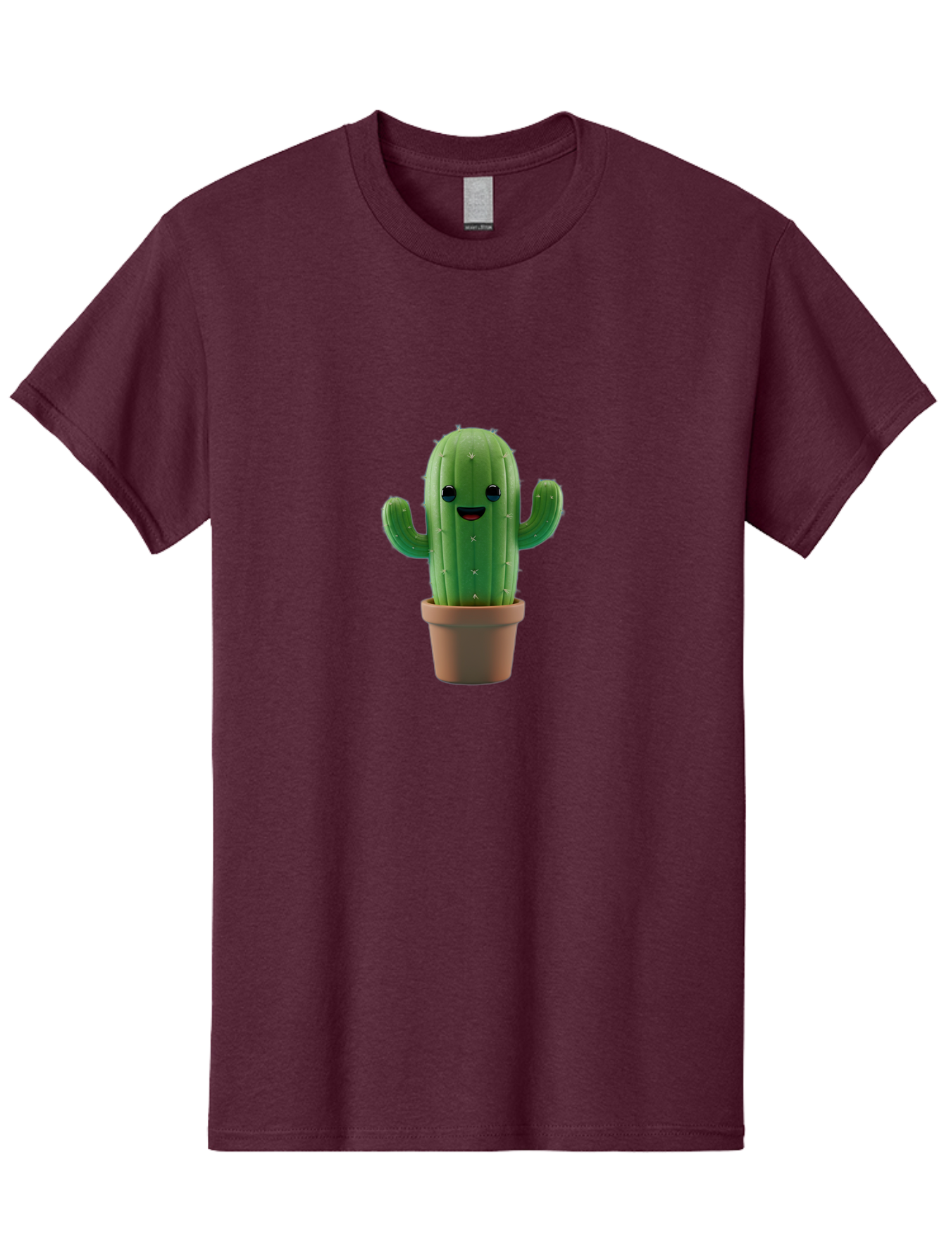 Smiling-Cactus Men'S Graphic Tee, 100% Cotton, Comfortable Casual Summer Wear, Machine Washable, Cartoon Cactus, Smiling Cactus, Potted Plant, Cute Character, Green Cactus, Happy Face, Friendly Cactus, Quirky Design Bad636