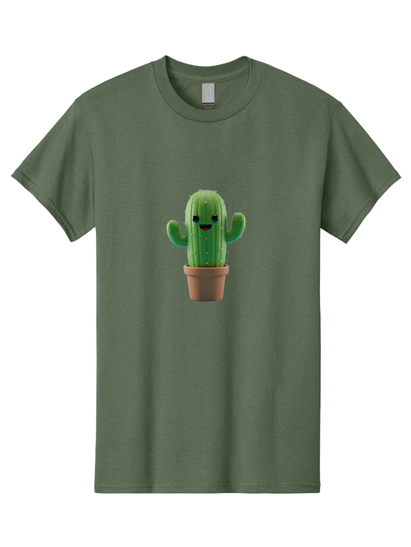 Smiling-Cactus Men'S Graphic Tee, 100% Cotton, Comfortable Casual Summer Wear, Machine Washable, Cartoon Cactus, Smiling Cactus, Potted Plant, Cute Character, Green Cactus, Happy Face, Friendly Cactus, Quirky Design Bad636