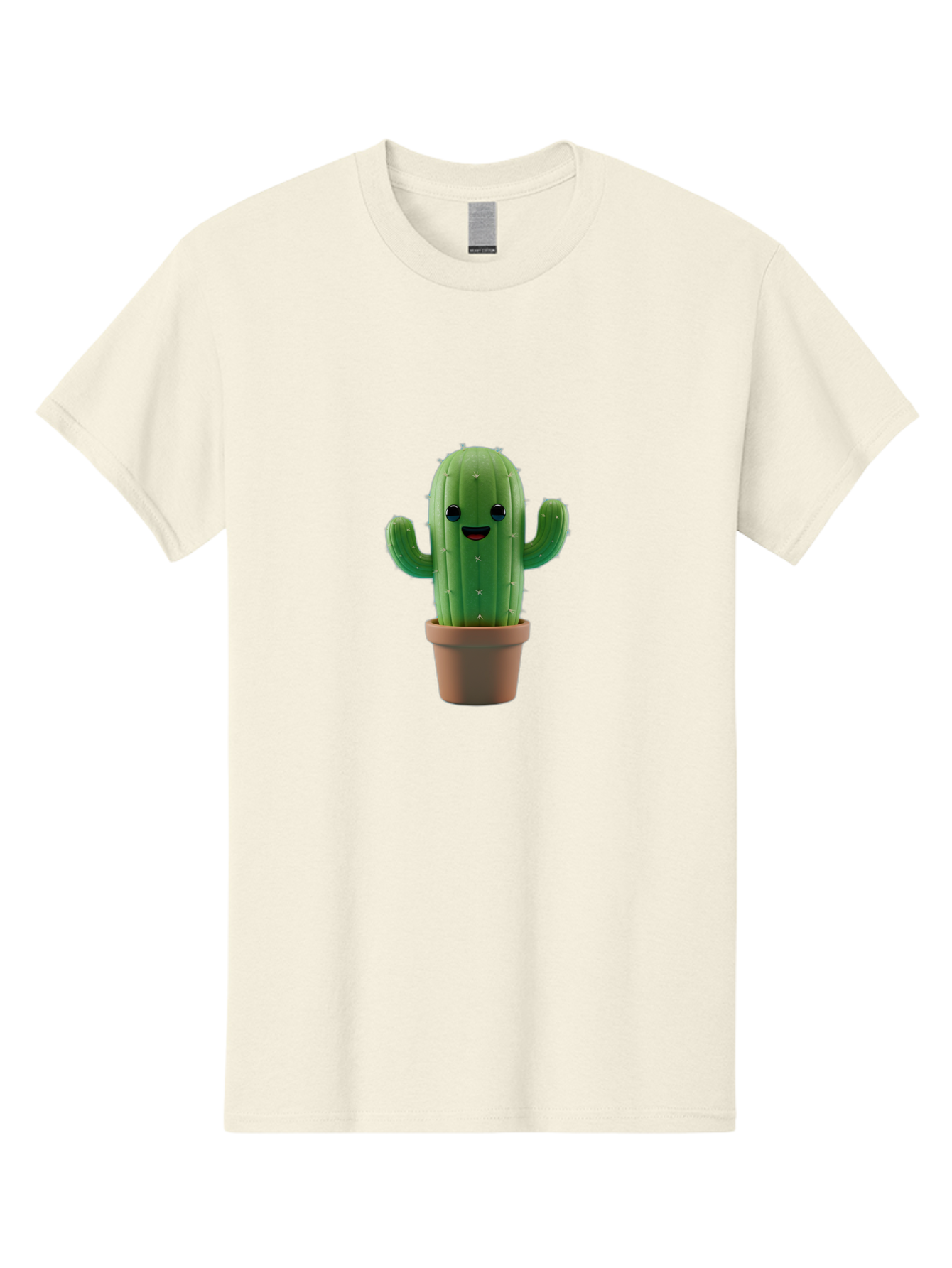Smiling-Cactus Men'S Graphic Tee, 100% Cotton, Comfortable Casual Summer Wear, Machine Washable, Cartoon Cactus, Smiling Cactus, Potted Plant, Cute Character, Green Cactus, Happy Face, Friendly Cactus, Quirky Design Bad636