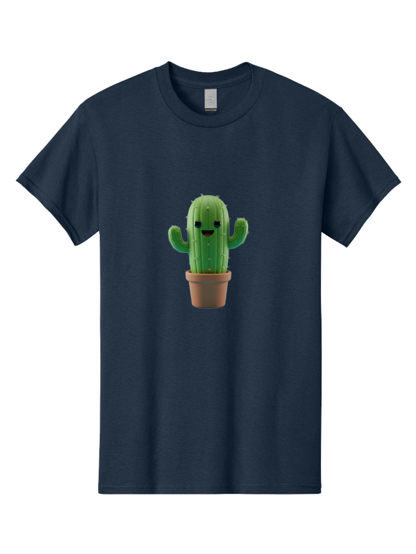 Smiling-Cactus Men'S Graphic Tee, 100% Cotton, Comfortable Casual Summer Wear, Machine Washable, Cartoon Cactus, Smiling Cactus, Potted Plant, Cute Character, Green Cactus, Happy Face, Friendly Cactus, Quirky Design Bad636