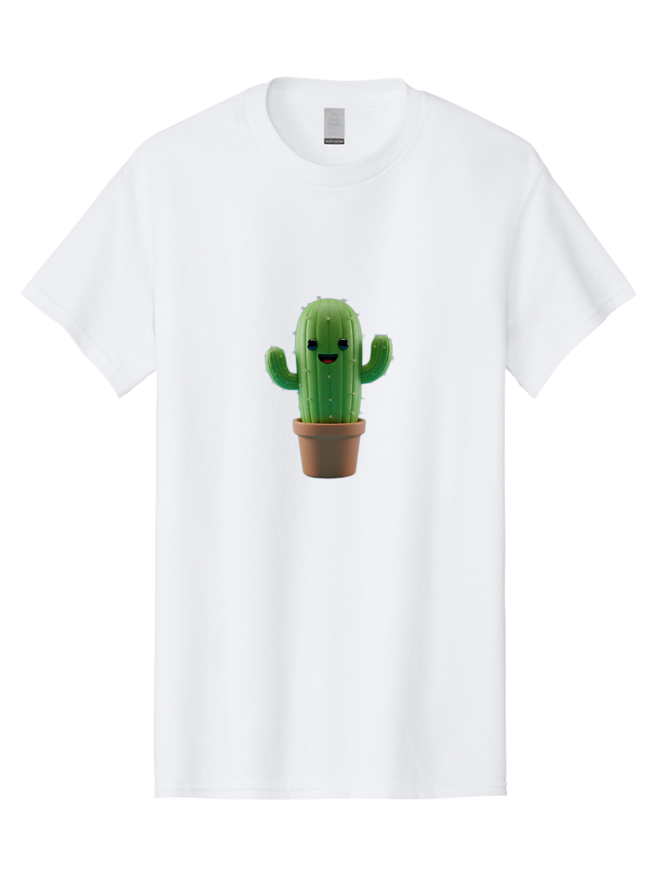 Smiling-Cactus Men'S Graphic Tee, 100% Cotton, Comfortable Casual Summer Wear, Machine Washable, Cartoon Cactus, Smiling Cactus, Potted Plant, Cute Character, Green Cactus, Happy Face, Friendly Cactus, Quirky Design Bad636