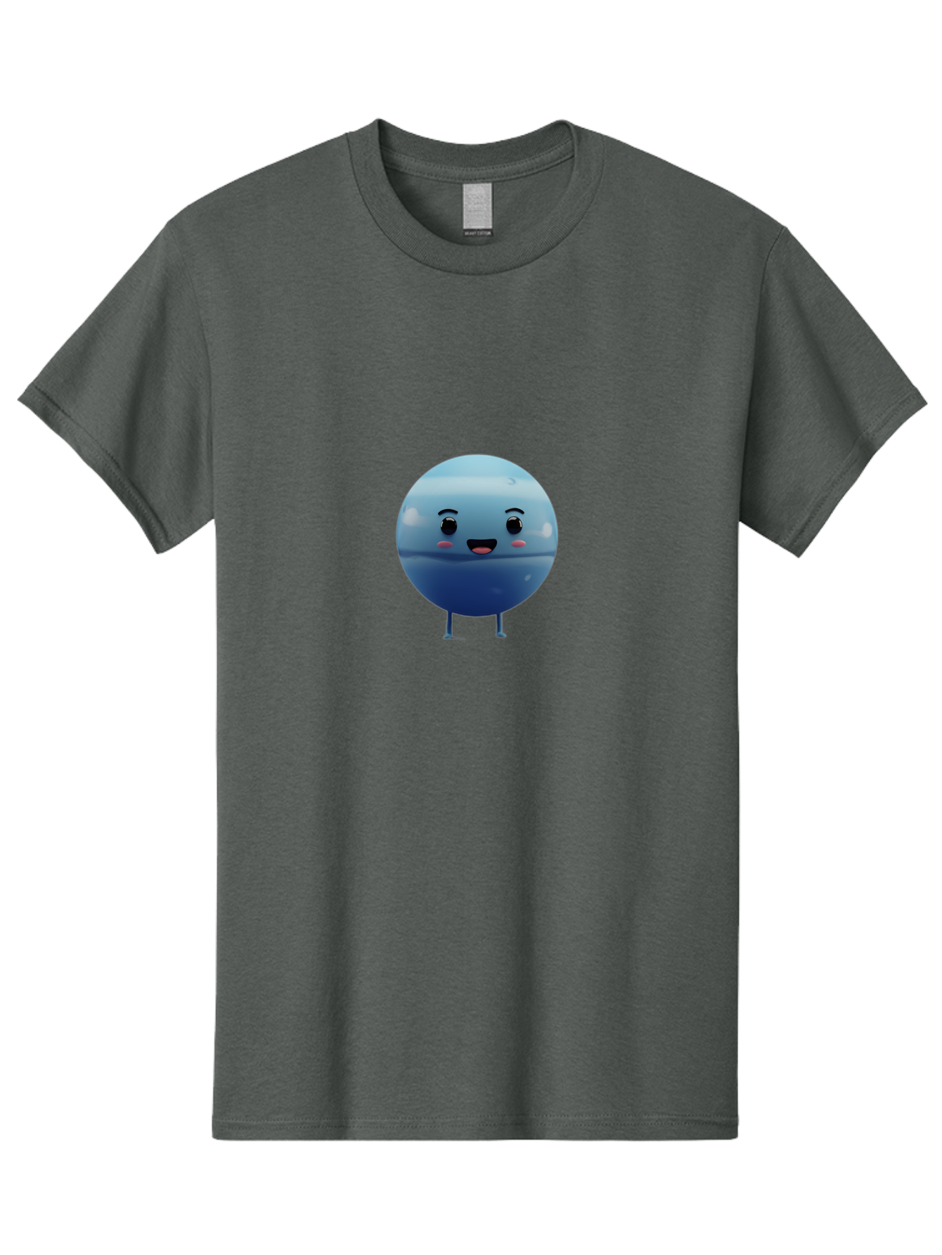Smiling-Earth Men'S Graphic Tee, 100% Cotton, Comfortable Casual Summer Wear, Machine Washable, Water Droplet Character, Cute Cartoon Illustration, Blue Water Droplet, Happy Face, Rosy Cheeks, Funny Animation, Playful Vibe, Smiling Water Drop Bad637
